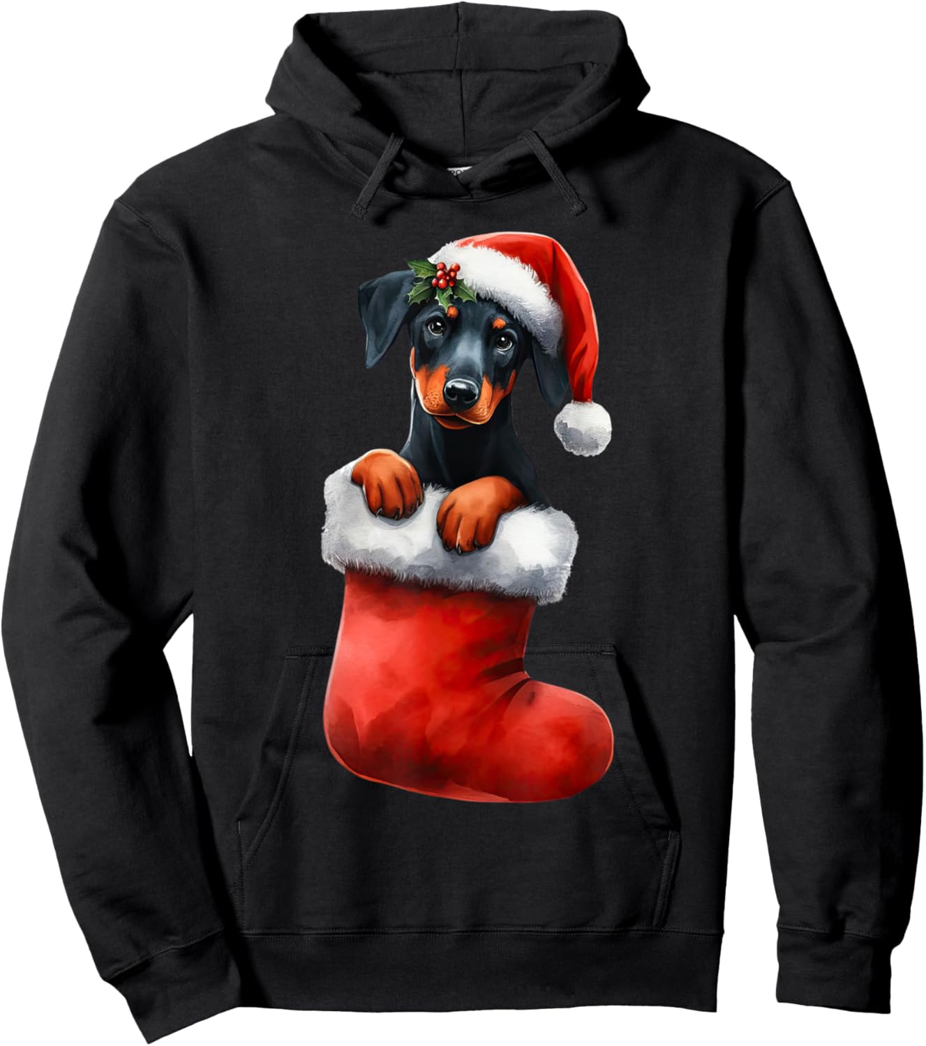 Doberman Pinscher In Sock Christmas Santa Hat Xmas Dog Lover Hoodie - Hoodie | Black