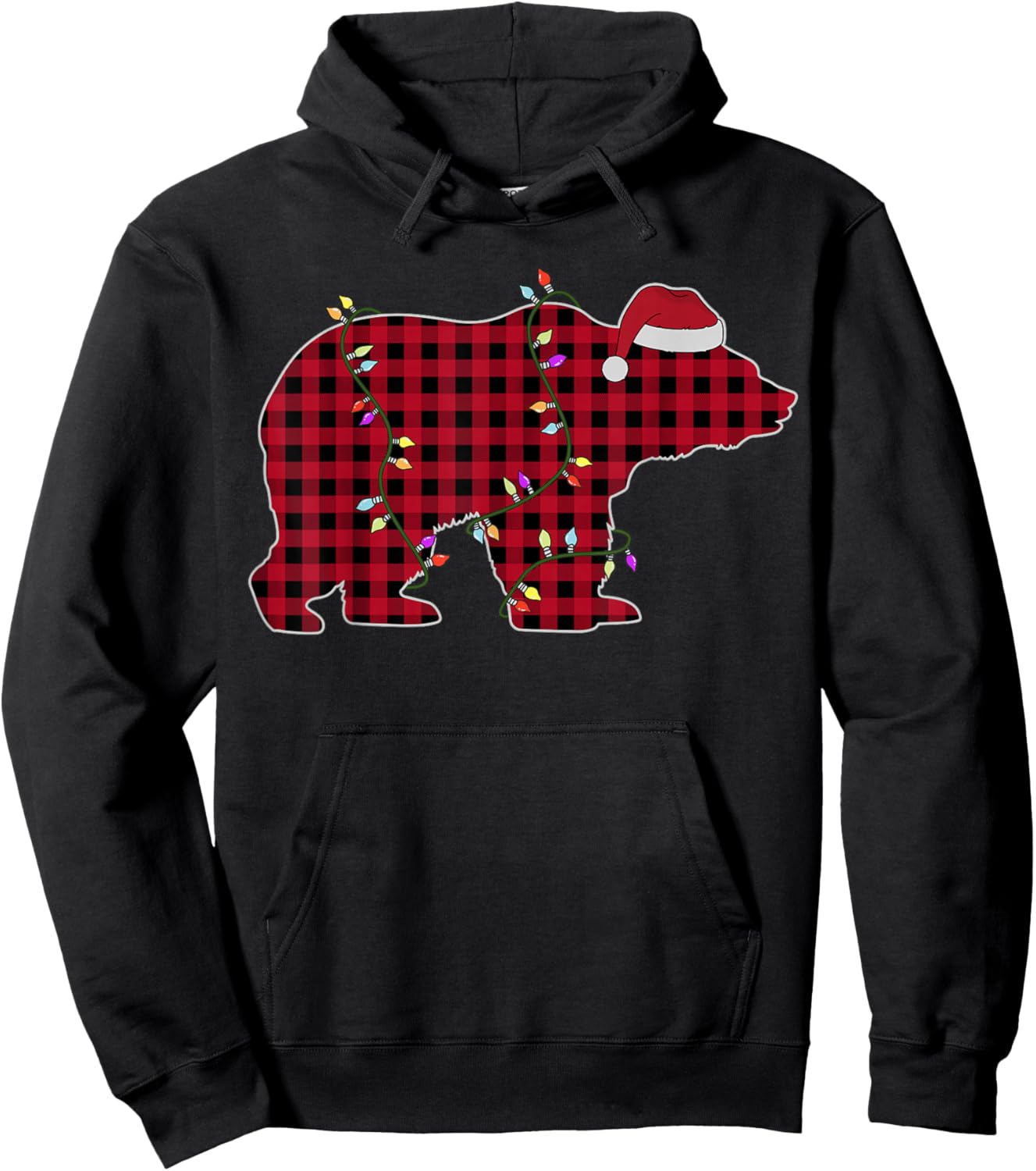 Red Plaid Bear Buffalo Matching Family Christmas Hoodie - Hoodie | Black