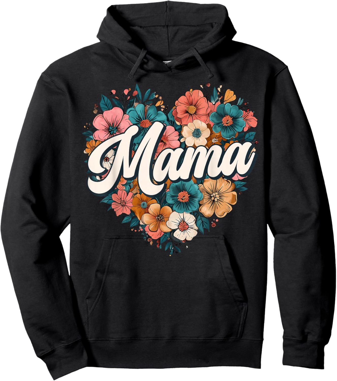 Mama Floral Heart Flower Mother's Day Vintage Retro Hoodie - Hoodie | Black
