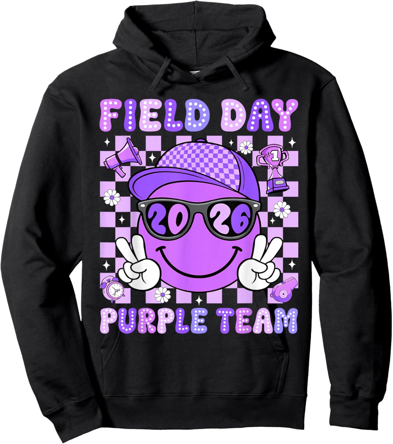 Field Day 2026 Purple Team Smile Face Sports School Boy Kids Hoodie - Hoodie | Black