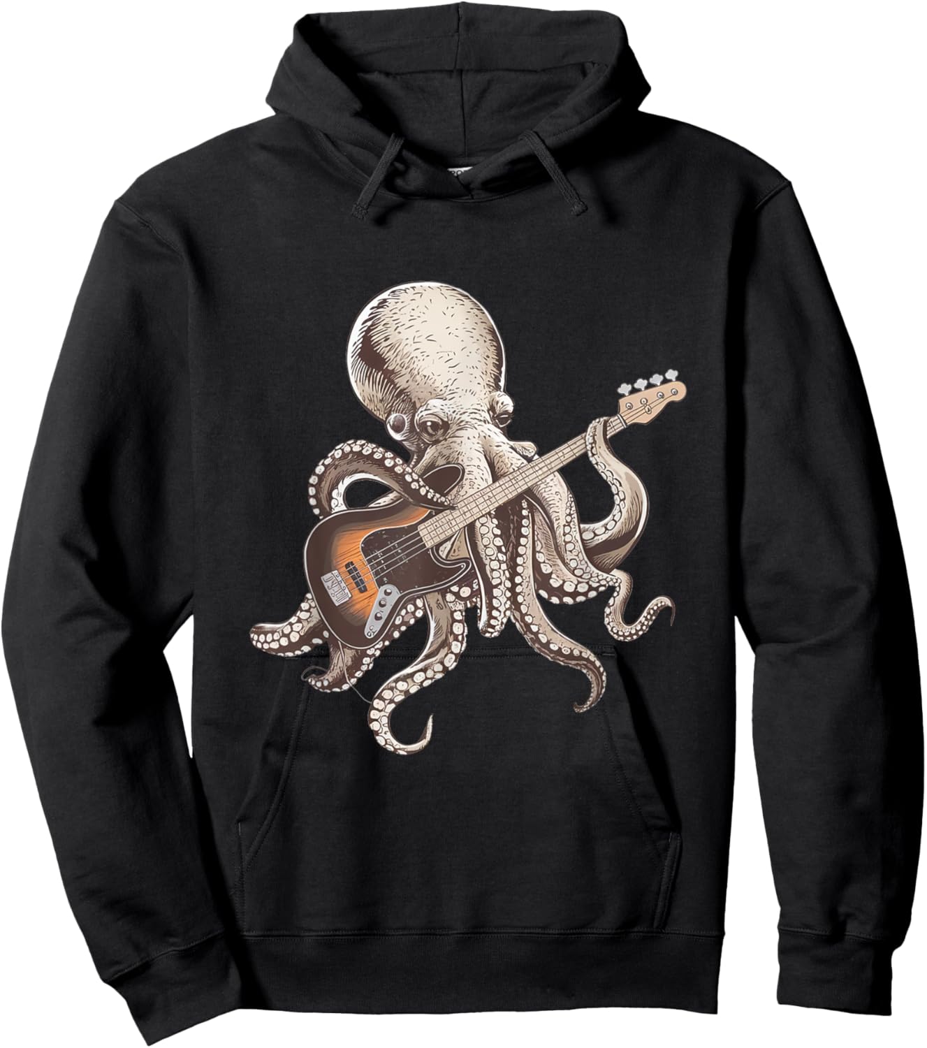 Bassist Octopus, Funny Octopus Playing Guitar Rock Music Hoodie - Hoodie | Black