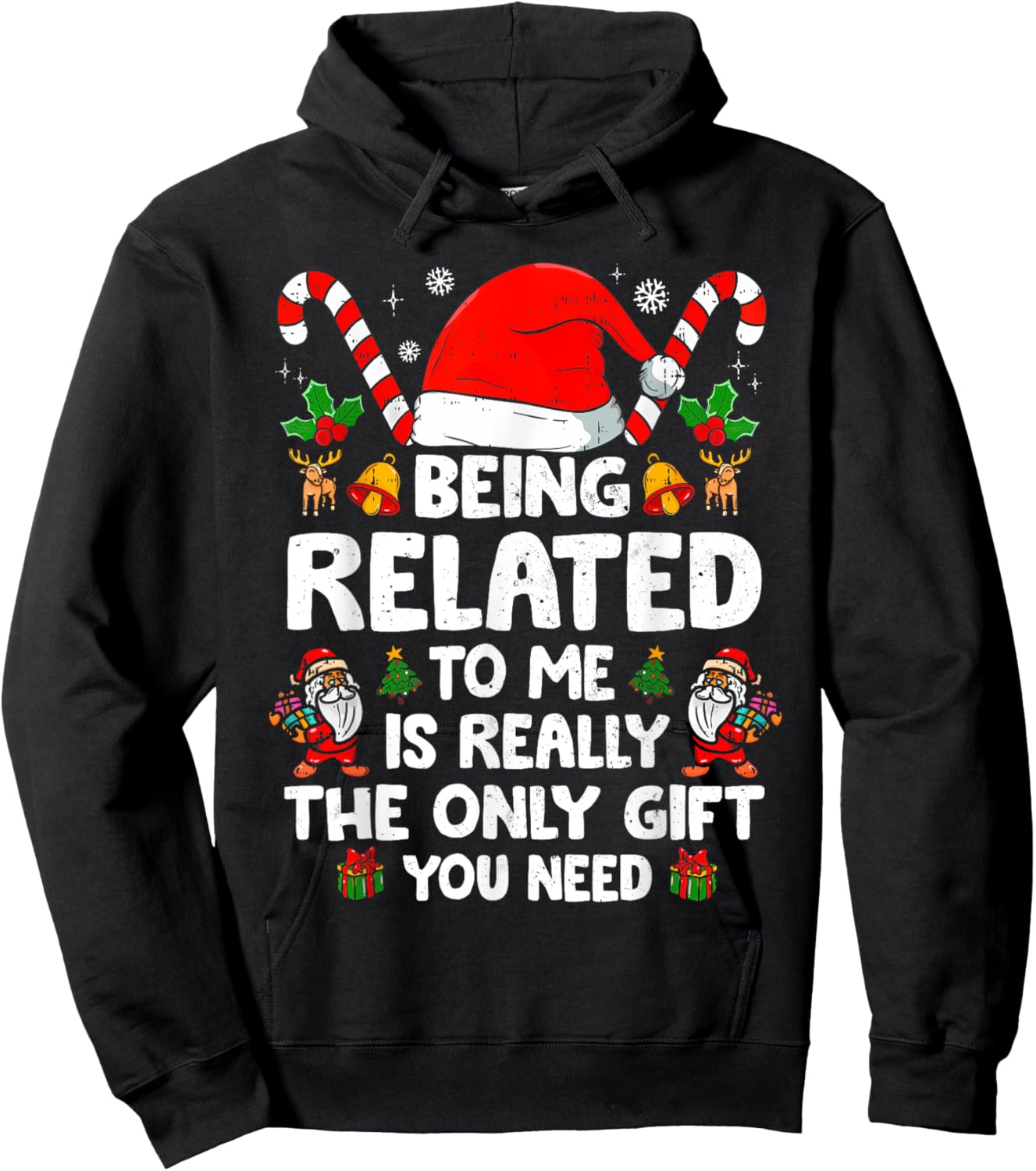 Being Related To Me Funny Christmas Family Xmas Pajamas Hoodie - Hoodie | Black