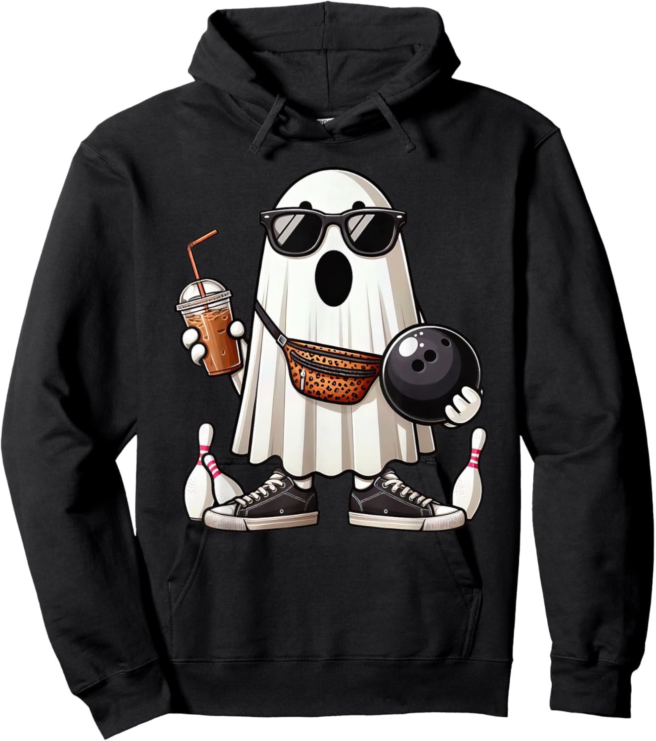 Funny Ghost Bowling Boo Coffee Halloween Kids Hoodie - Hoodie | Black
