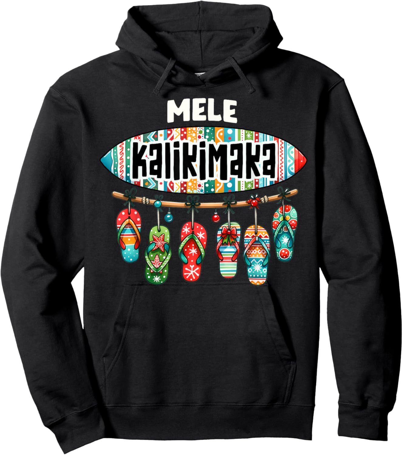 Funny Hawaiian Christmas Mele Kalikimaka Surf Board Hoodie - Hoodie | Black