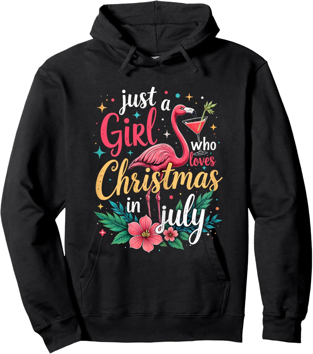 Just A Girl Who Loves Christmas In July Pink Flamingo Summer Hoodie - Hoodie | Black