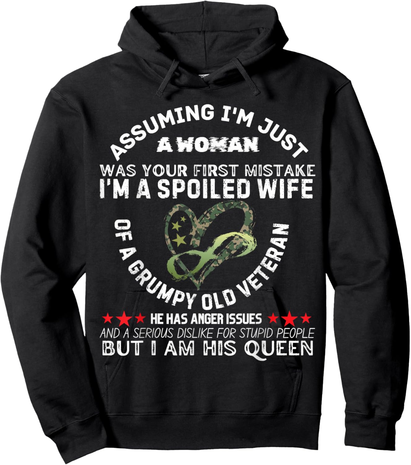 Spoiled Wife of Grumpy Veteran Funny Wife Queen Hoodie - Hoodie | Black