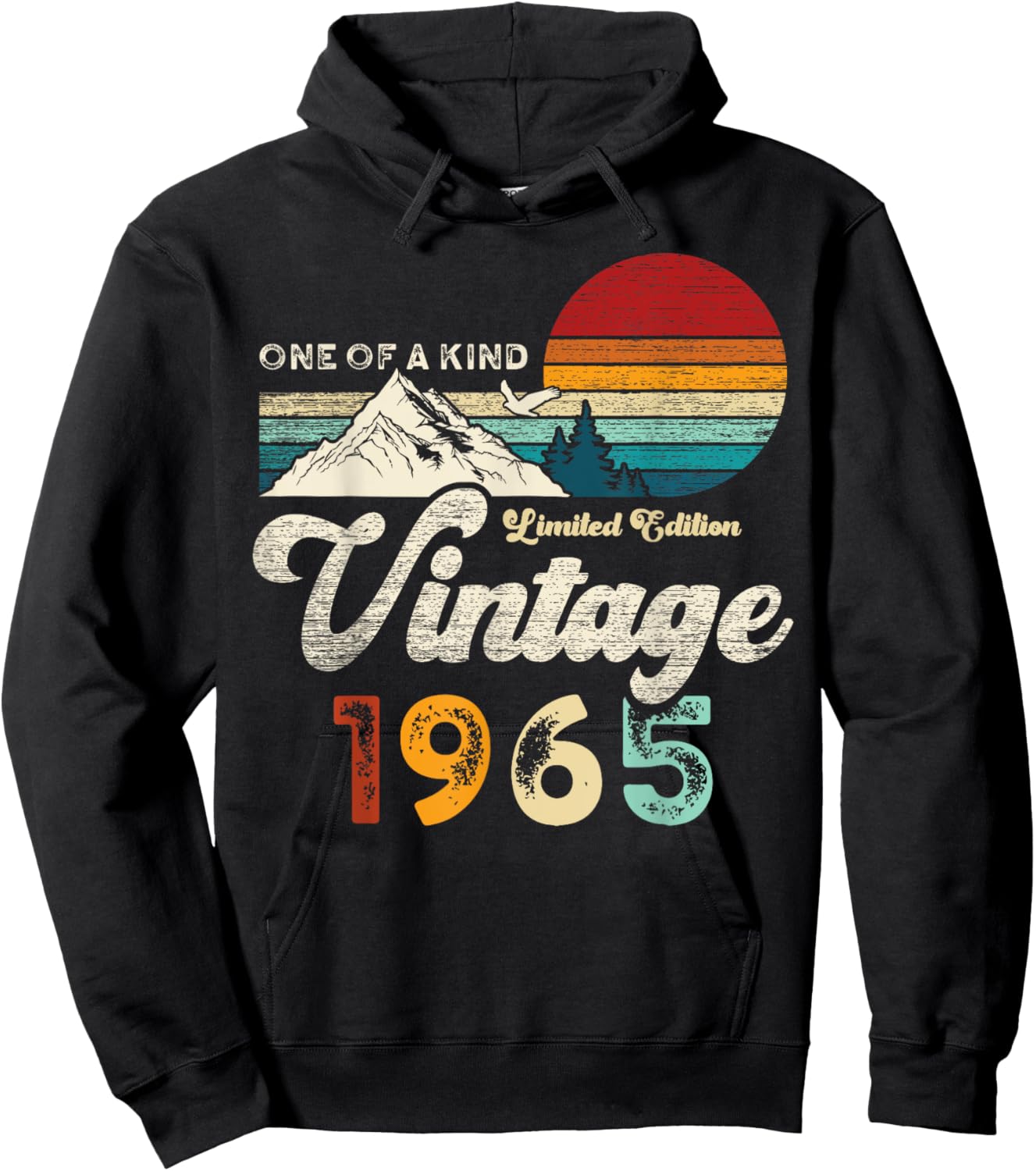 Vintage 1965 Mountains Eagle Retro 60th Birthday Hoodie - Hoodie | Black