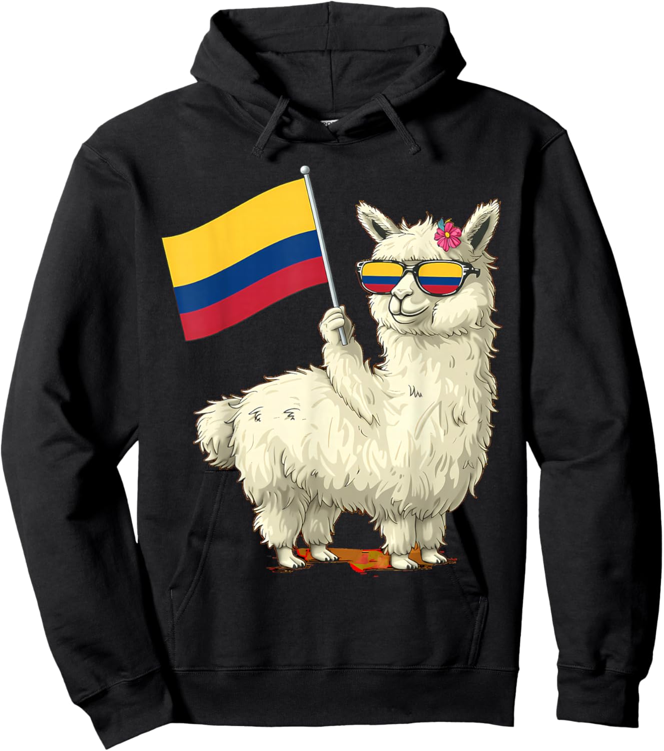 Colombia Flag Llama Colombian Flag Alpaca Colombian Roots Hoodie - Hoodie | Black