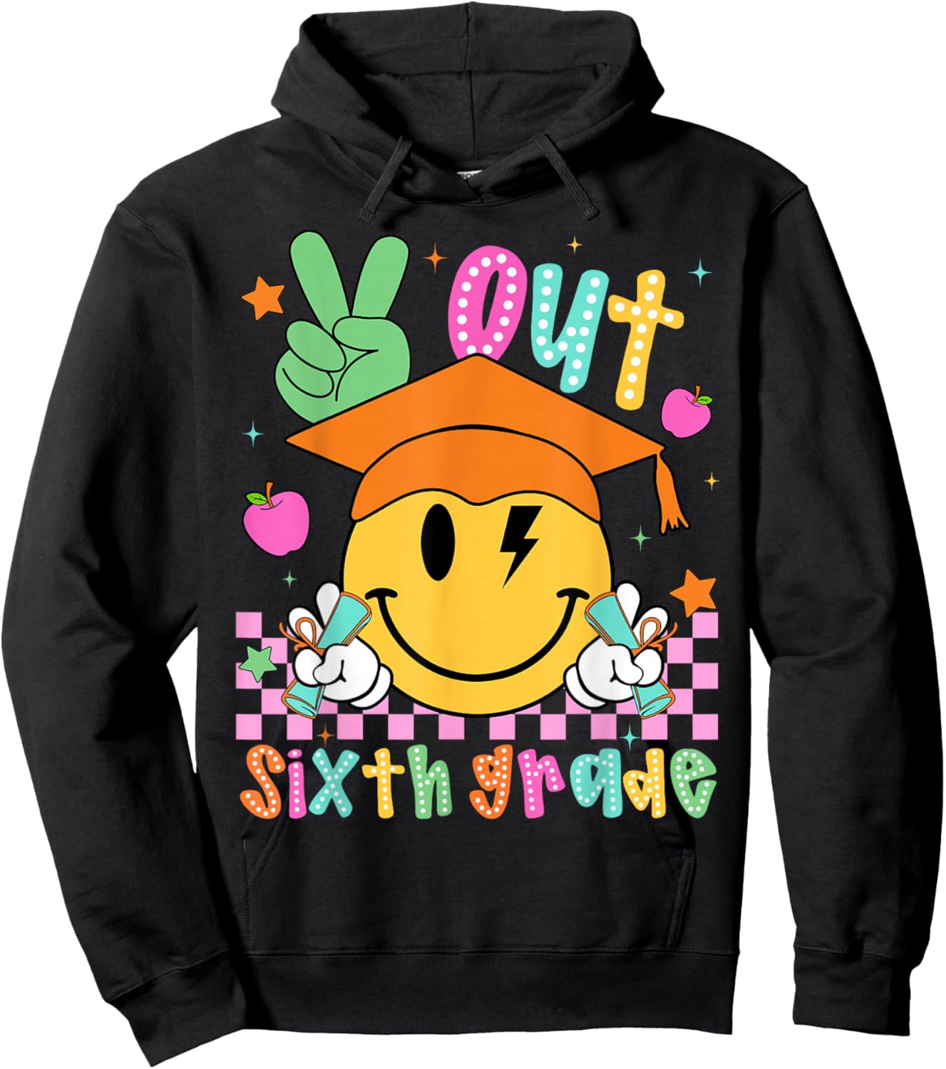 Last Day of School Peace Out 6th Grade Boy Girl Smile Face Hoodie - Hoodie | Black