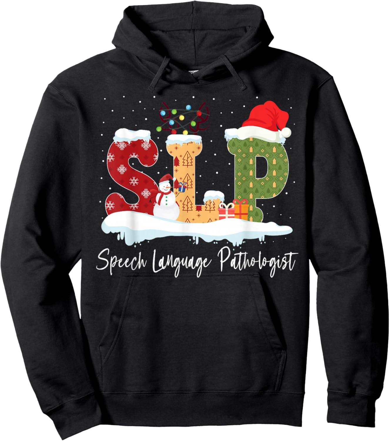 SLP Speech Language Pathologist Christmas Cheer Winter Fun Hoodie - Hoodie | Black