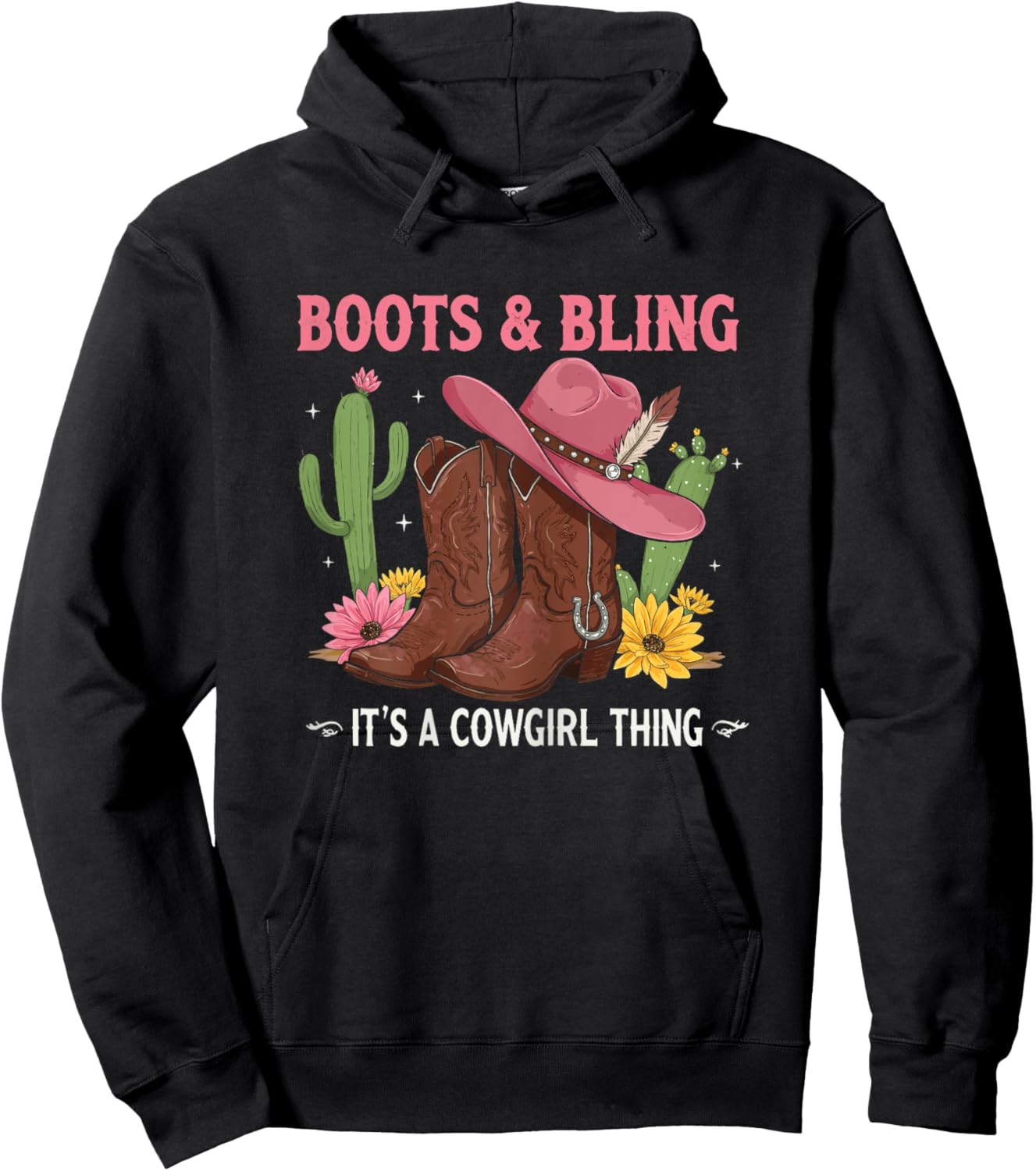 Howdy Country Rodeo Girl Western Boots & Bling its a Cowgirl Hoodie - Hoodie | Black