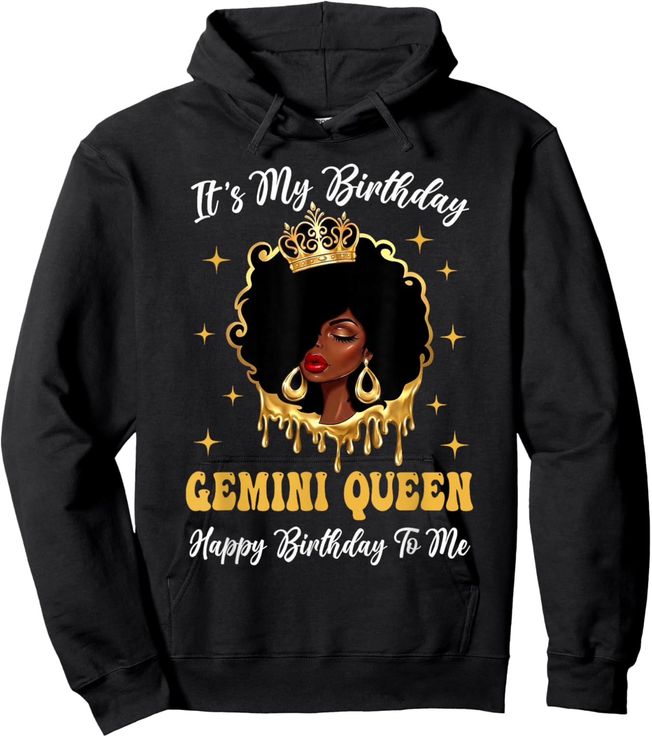 Gemini Queen It's My Birthday Afro Woman Zodiac Bday Hoodie - Hoodie | Black