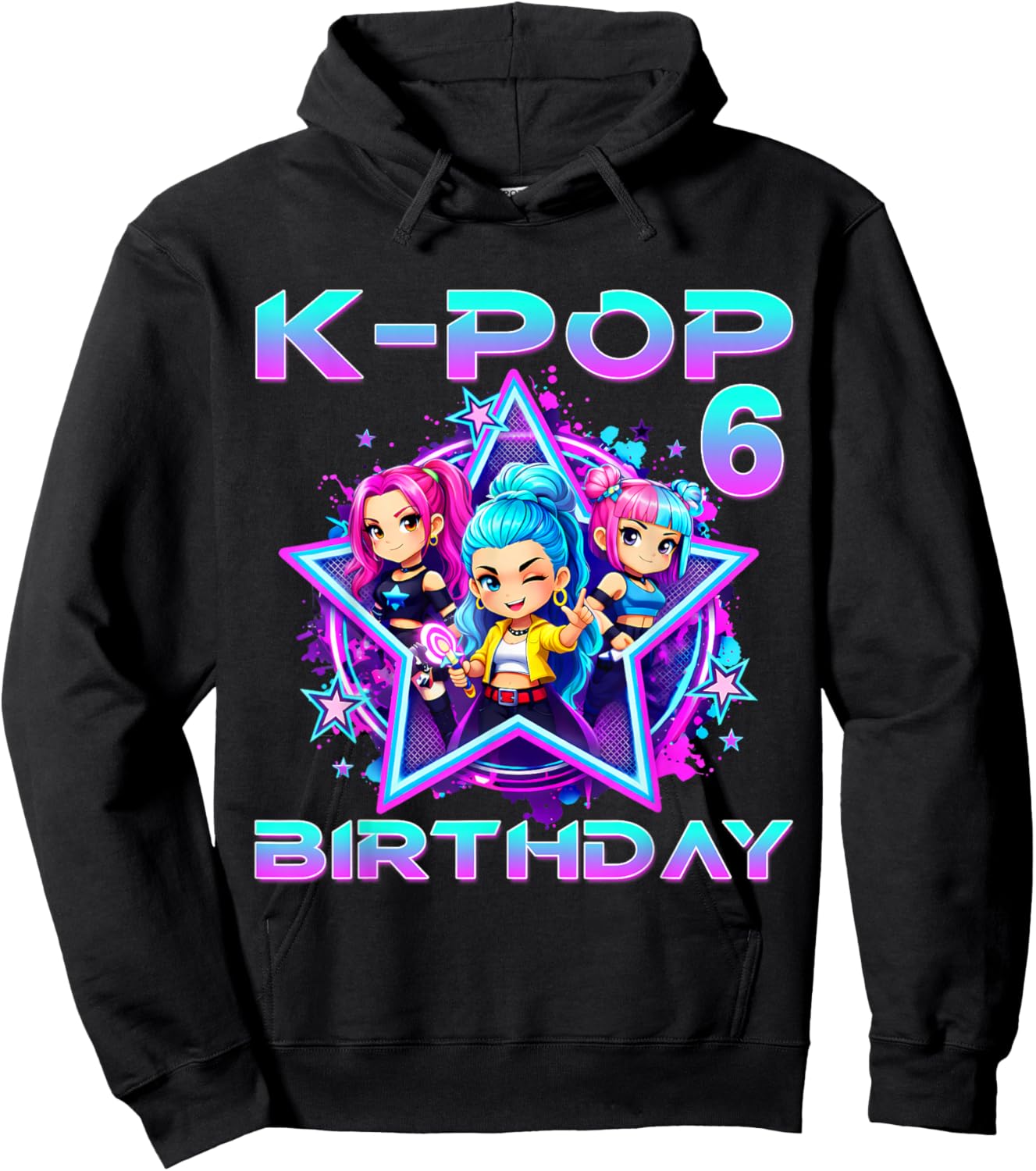 6th Birthday K-pop 6 Year Old Korean Music Birthday K Pop Hoodie - Hoodie | Black
