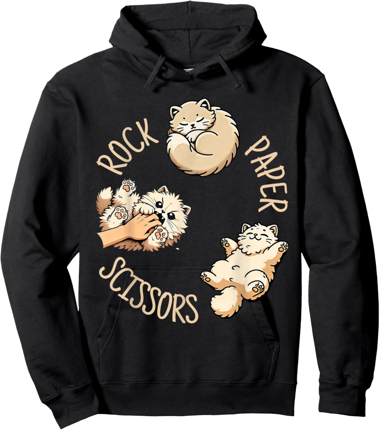 Funny Cat Rock Paper Scissors Game Cute Cat Women Men Kids Hoodie - Hoodie | Black