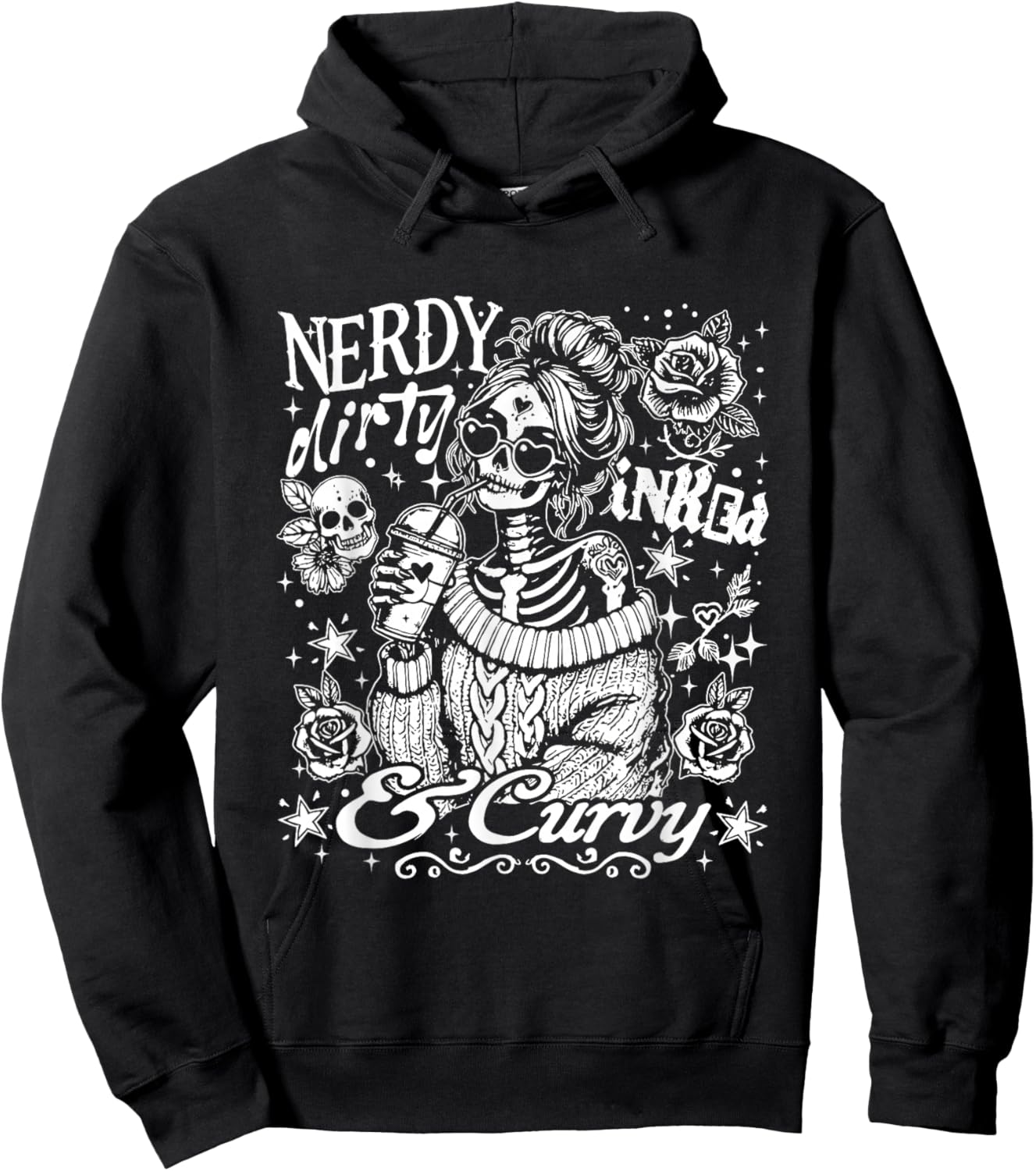 Nerdy Dirty Inked and Curvy Sassy Skeleton, Lovers Tattoo Hoodie - Hoodie | Black