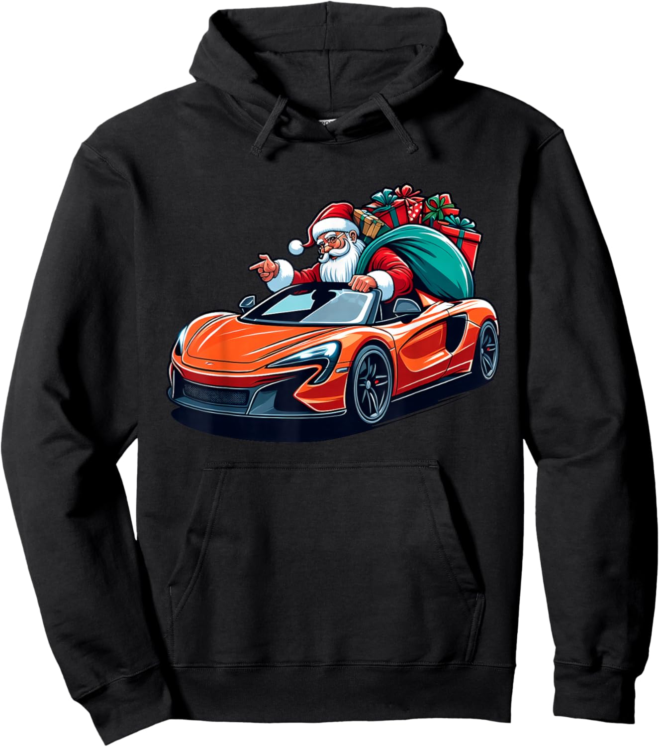 Funny Cool Santa Driving Sport Car Christmas Driver Pajama Hoodie - Hoodie | Black