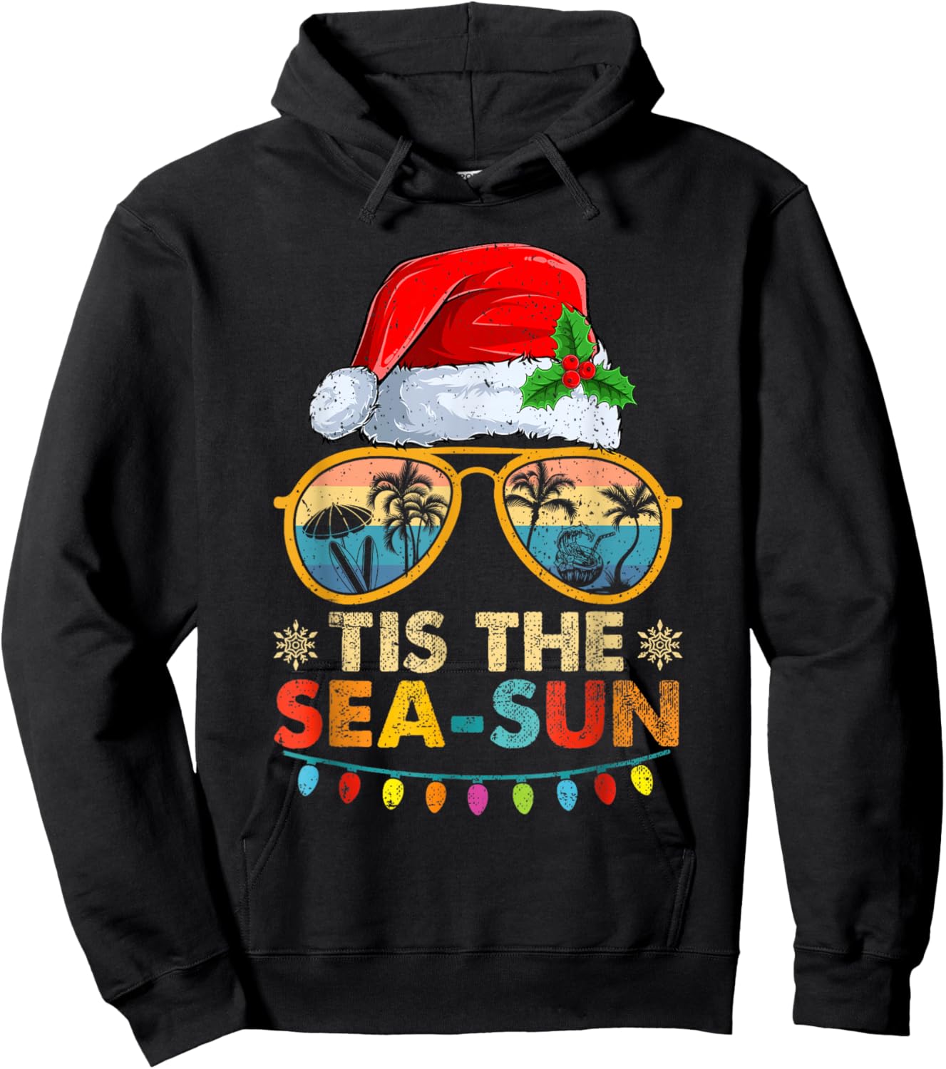Tis The Sea Sun Santa Beach Summer Christmas In July Summer Hoodie - Hoodie | Black