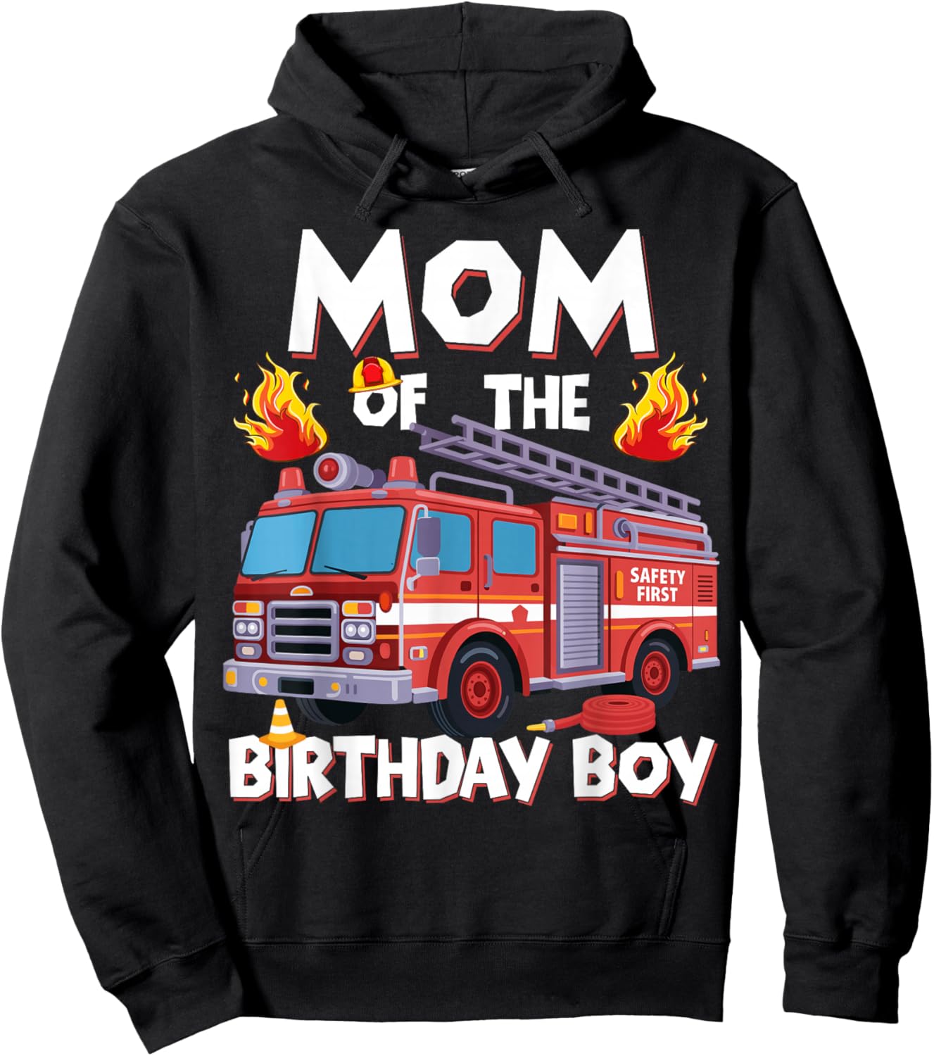 Mom of The Birthday Boy Fire Truck Firefighter Mom Bday Hoodie - Hoodie | Black
