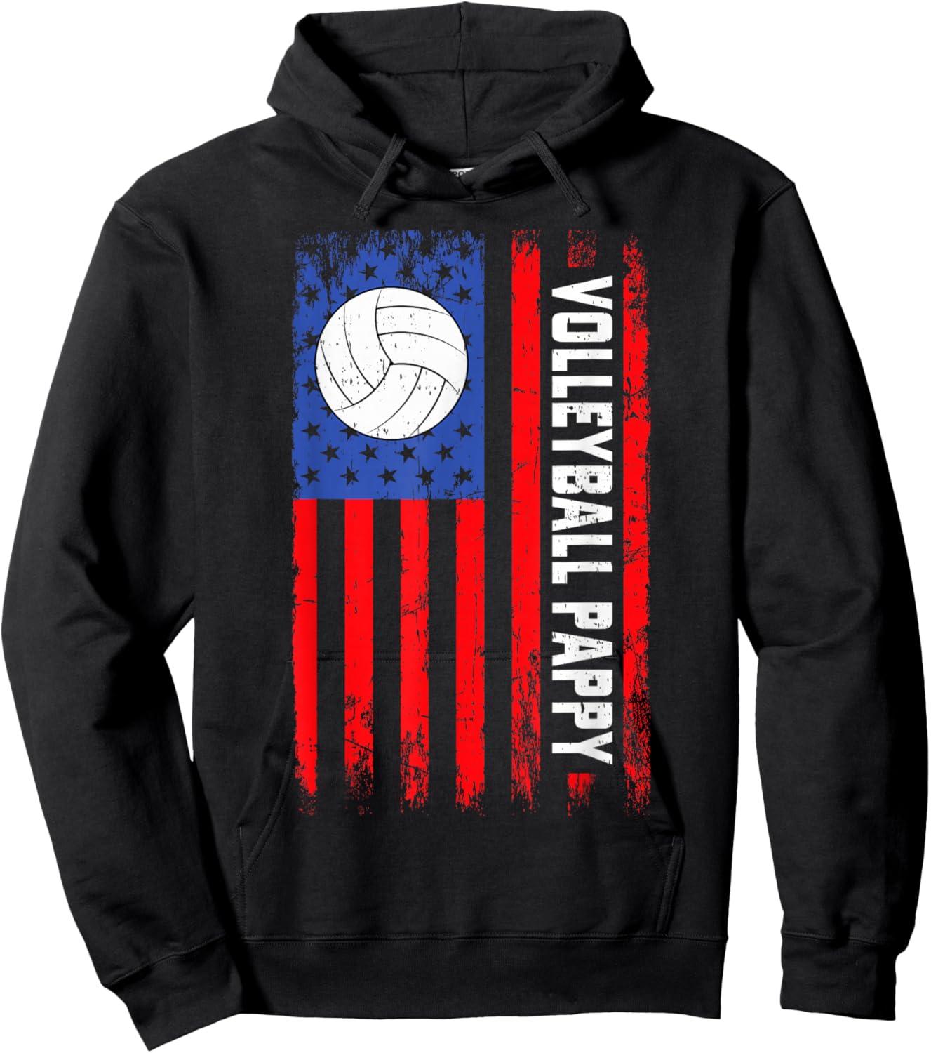Volleyball Pappy American Flag Funny Volleyball Player Hoodie - Hoodie | Black