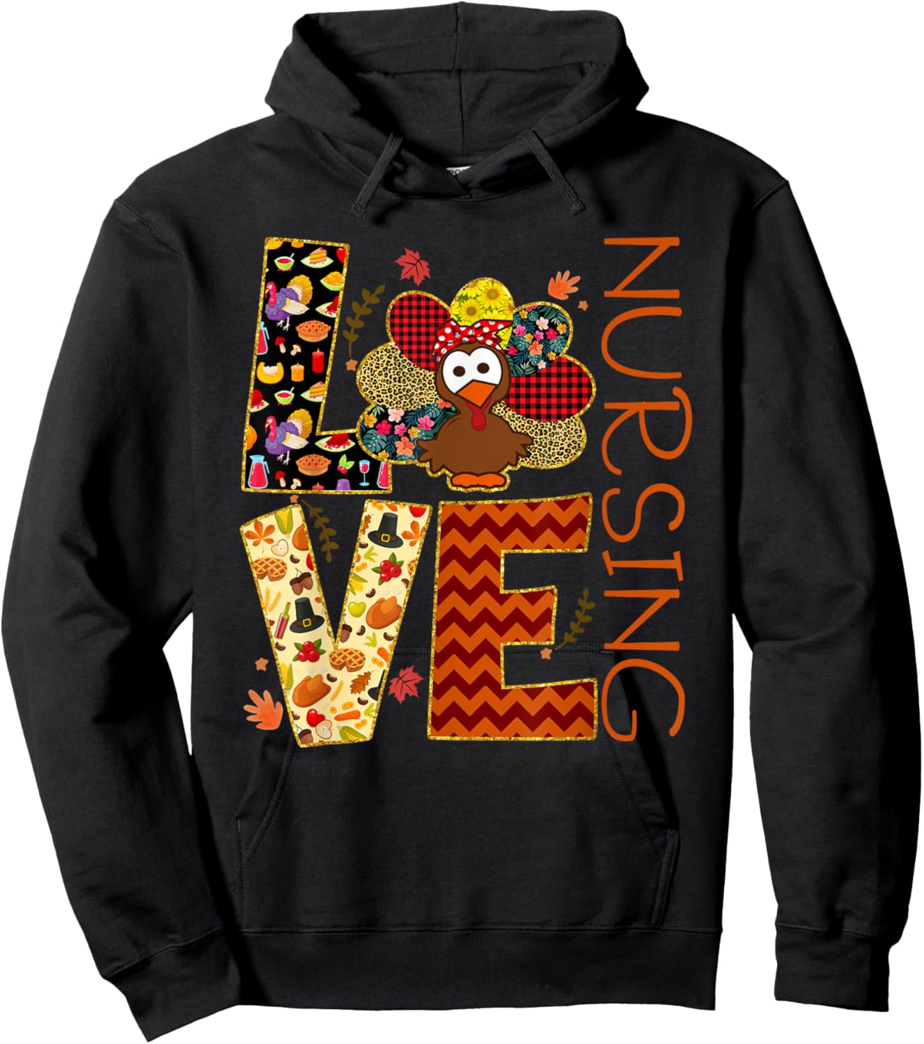 Love Nursing Turkey Nurse Nurse Life Thanksgiving Gift Women Hoodie - Hoodie | Black