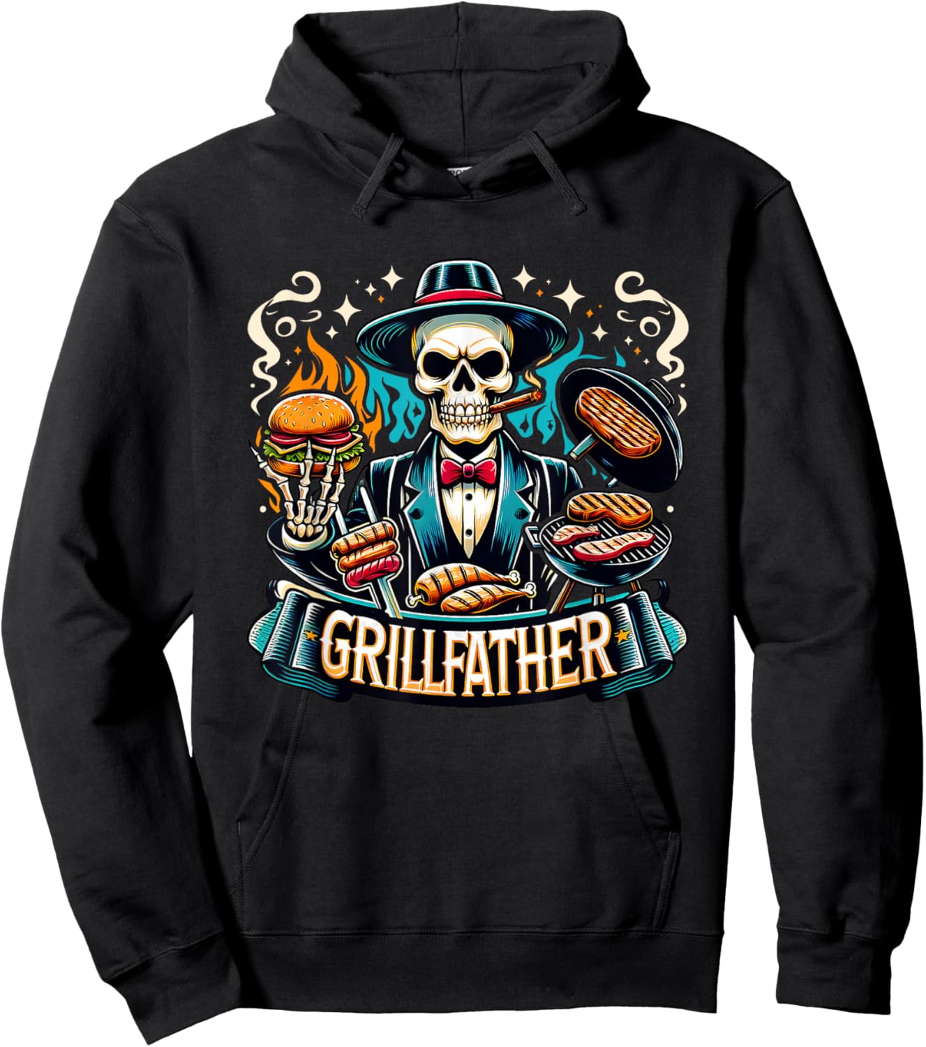 Funny Grill Father Snarky Skeleton Dad Joke Grillfather Hoodie - Hoodie | Black