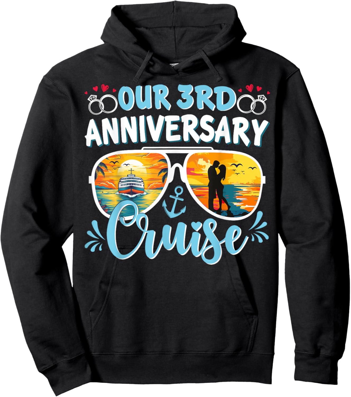 Our 3rd Anniversary Cruise Husband Wife Couples Cruise Party Hoodie - Hoodie | Black
