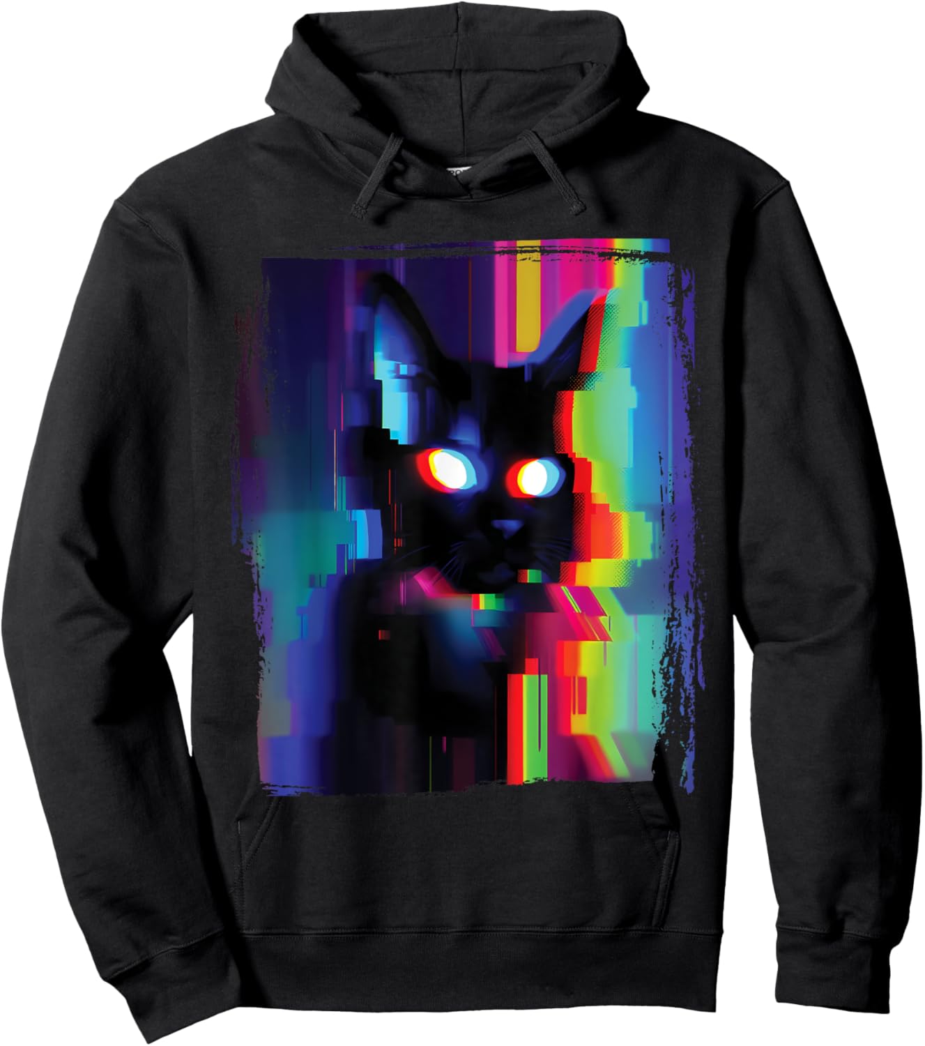 Glitch Psychedelic Weirdcore Cat Vaporwave Trippy Women Hoodie - Hoodie | Black