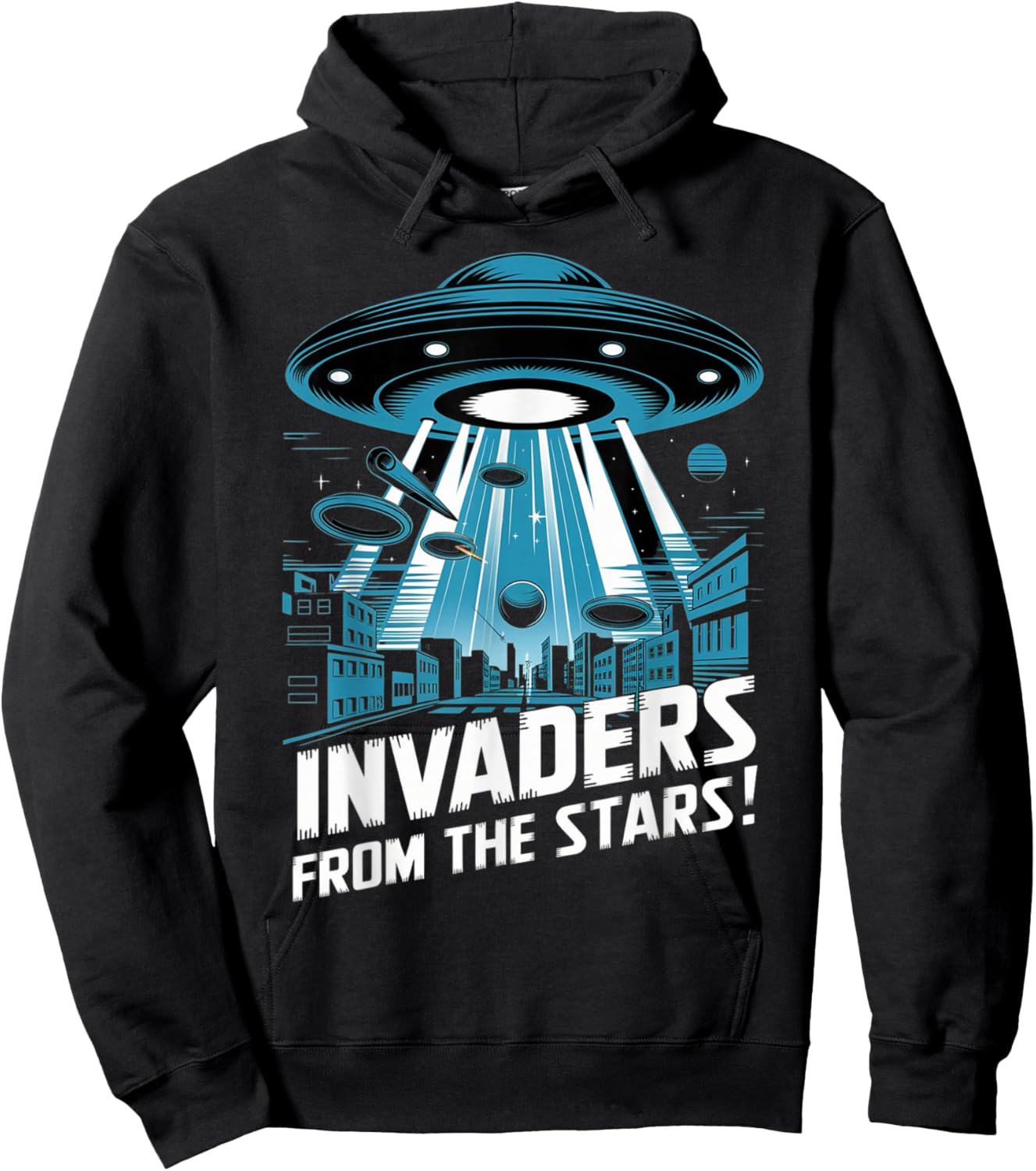 Alien Invasion Retro Style Science Movie Hoodie - Hoodie | Black