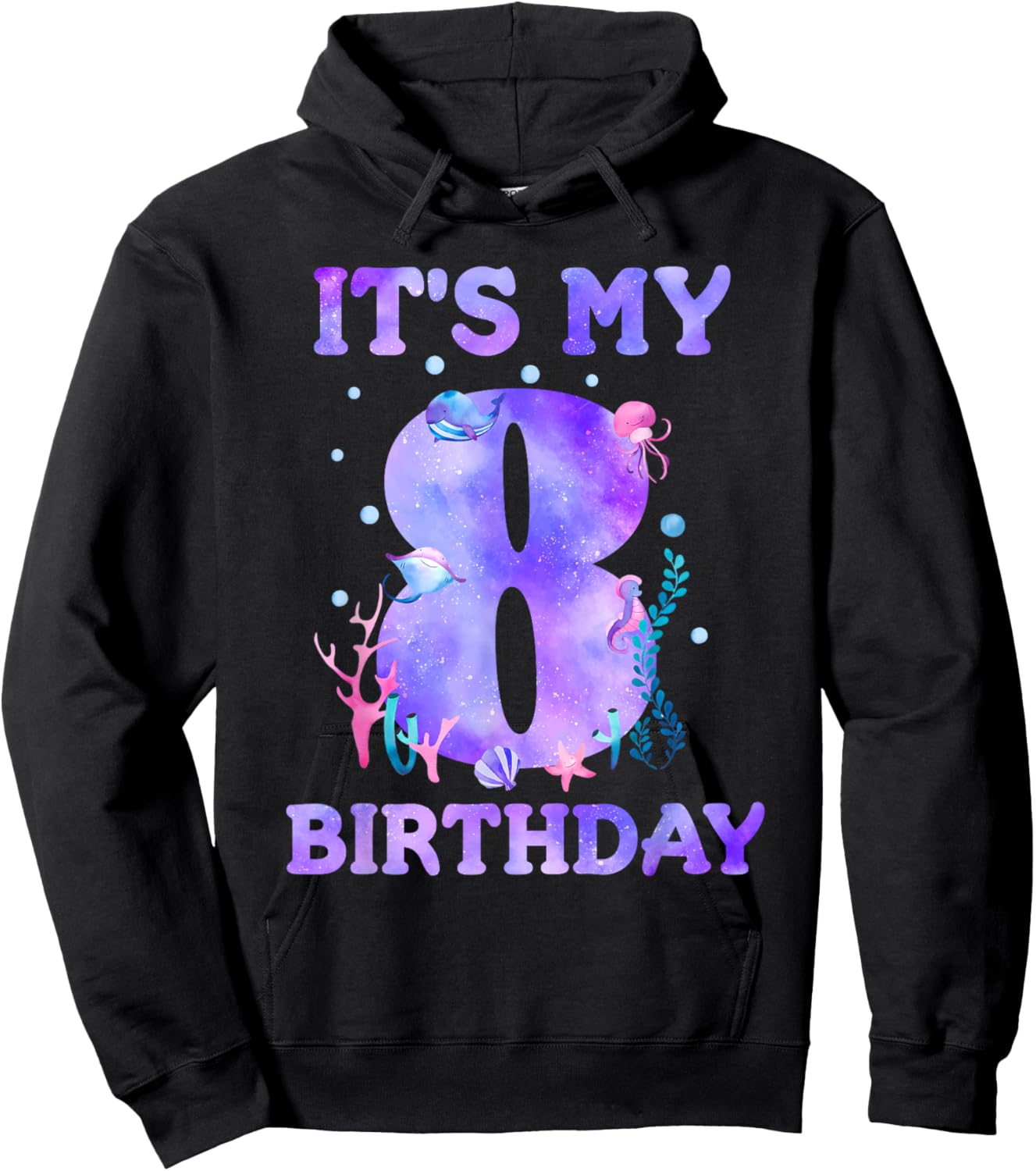 It's My 8th Birthday Girl Ocean 8 Years Old Sea Fish B-day Hoodie - Hoodie | Black