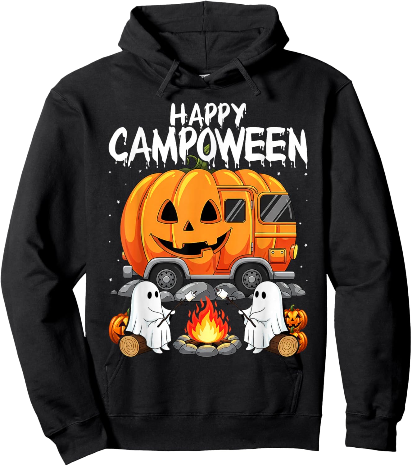 Happy Camp-O-Ween Halloween Camping Ghosts and Campfires Hoodie - Hoodie | Black