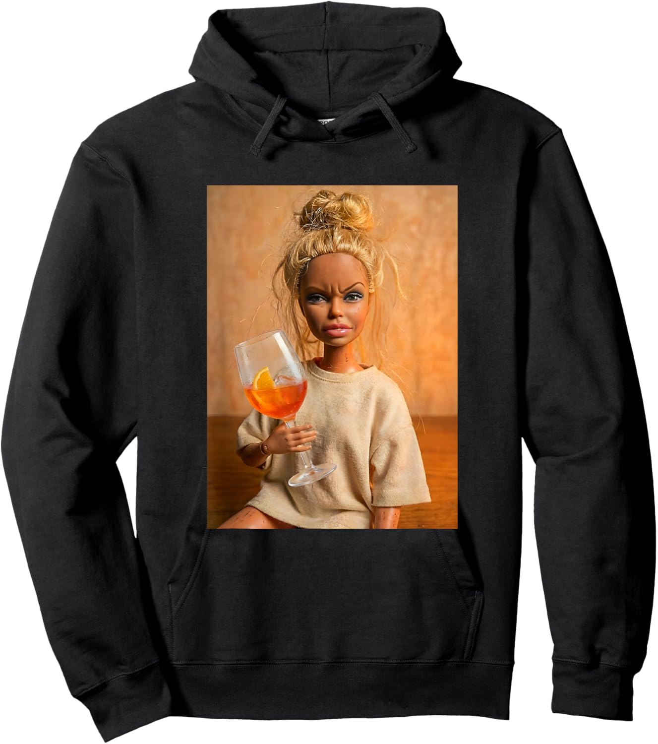 Disgusted Face Doll Meme Funny Orange Spritz Cocktail Fun Hoodie - Hoodie | Black
