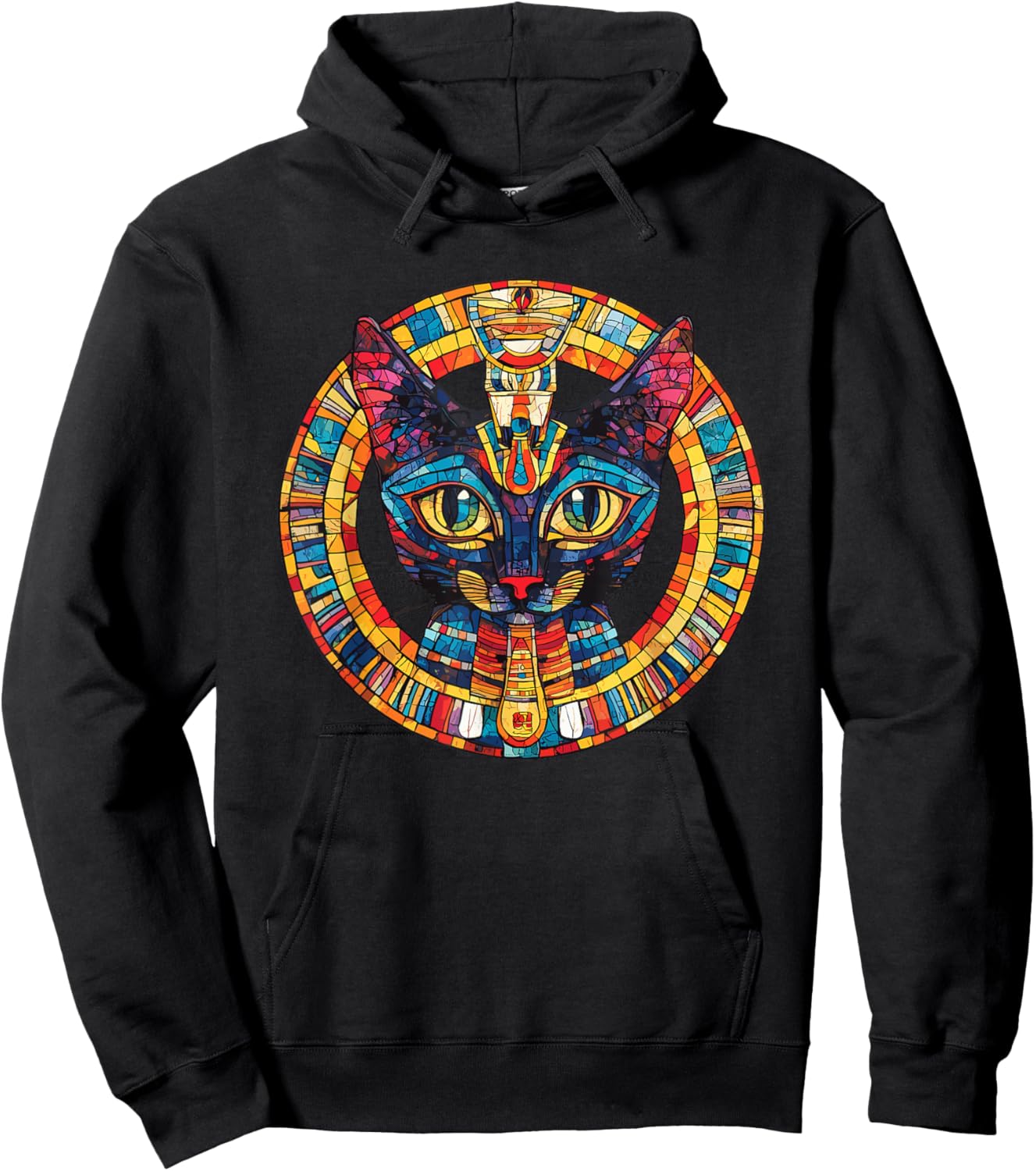 Ancient Bastet Cat Head Egyptian Mystic Circle Hoodie - Hoodie | Black