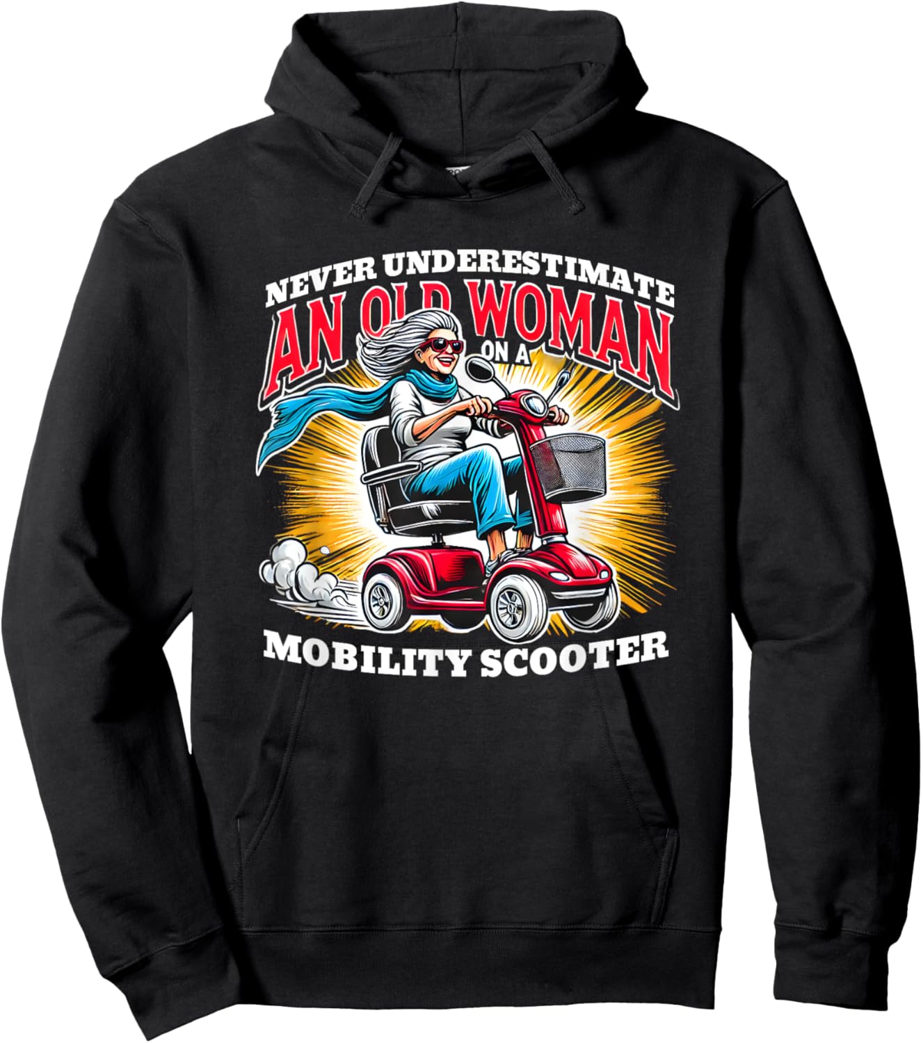 Funny Classic Old Woman Mobility Scooter Rider Graphic Hoodie - Hoodie | Black