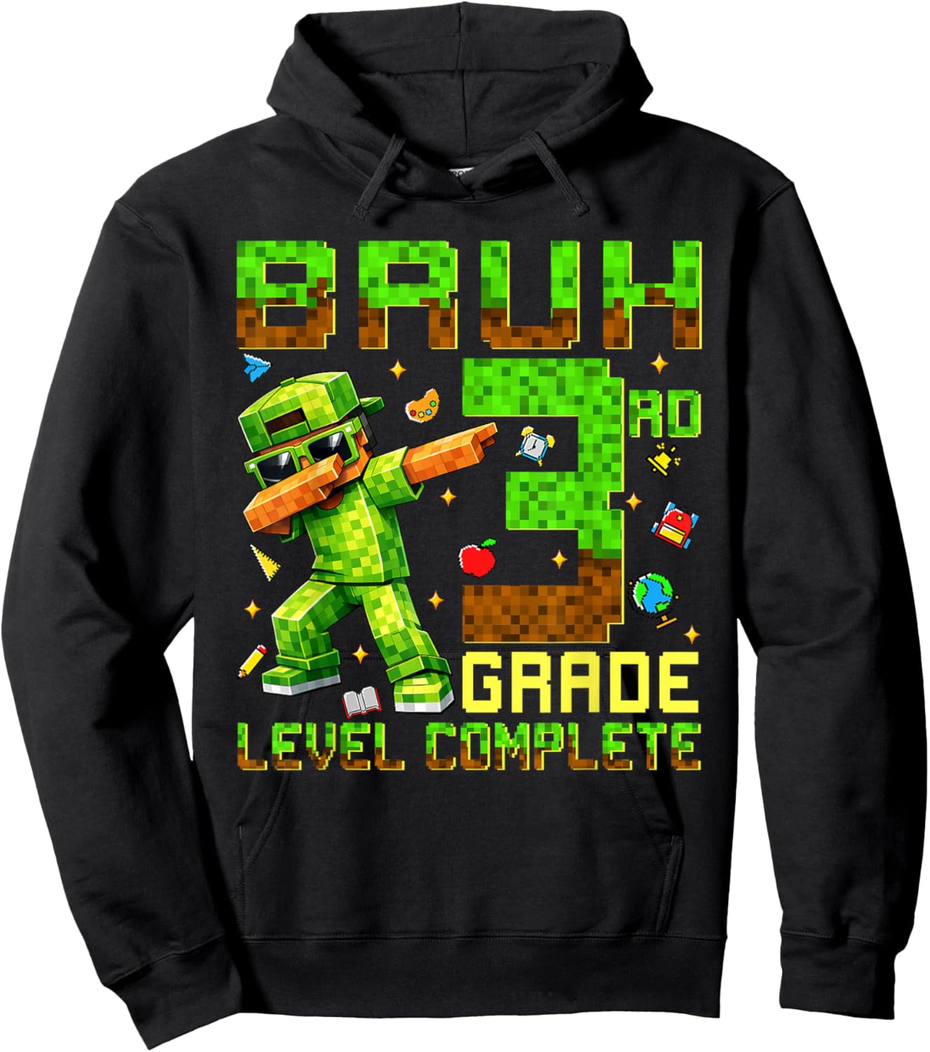 Bruh 3rd Grade Level Complete Last Day of School Boys Game Hoodie - Hoodie | Black