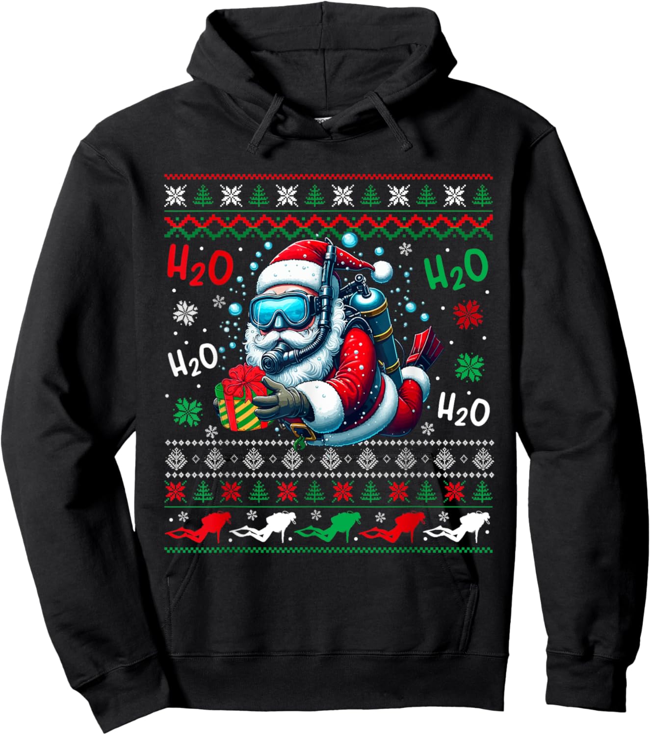 Christmas Sweater Santa Scuba Diving Scuba Diver Lover Hoodie - Hoodie | Black