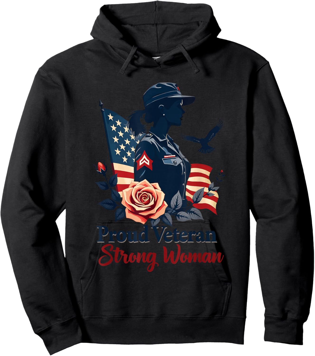 Proud Veteran Strong Woman Female Veteran Hoodie - Hoodie | Black