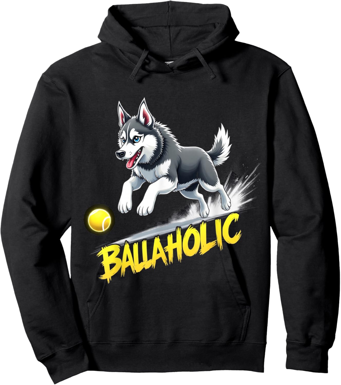 Funny Ballaholic Siberian Husky Dog Chasing Ball Hoodie - Hoodie | Black