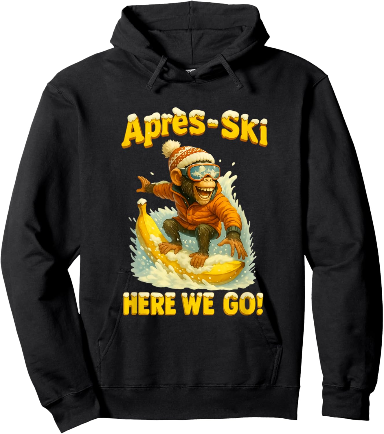 Monitor After Ski Monkey On Skis Retro Style Hoodie - Hoodie | Black