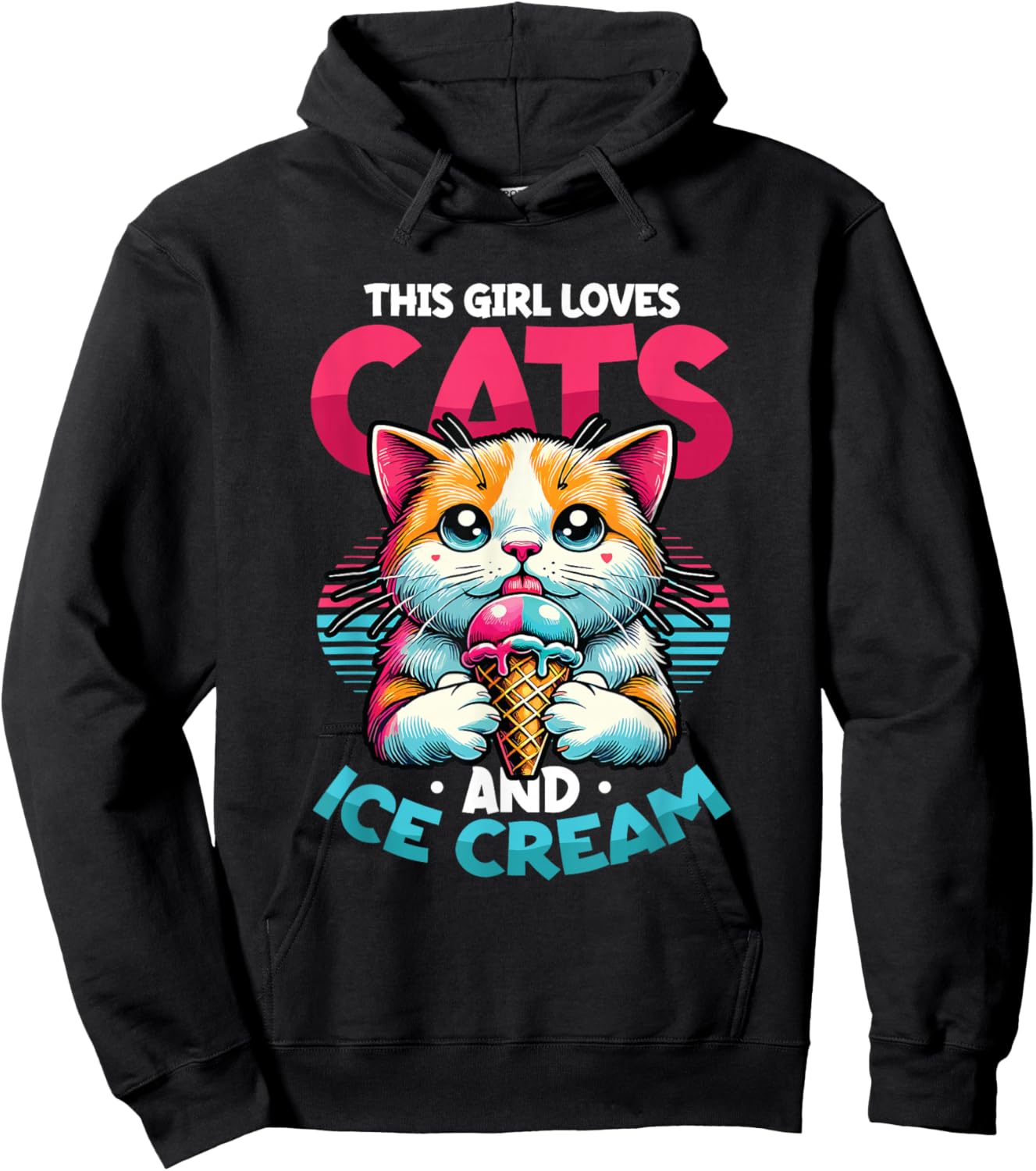 This Girl Loves Cats And Ice Cream Hoodie - Hoodie | Black