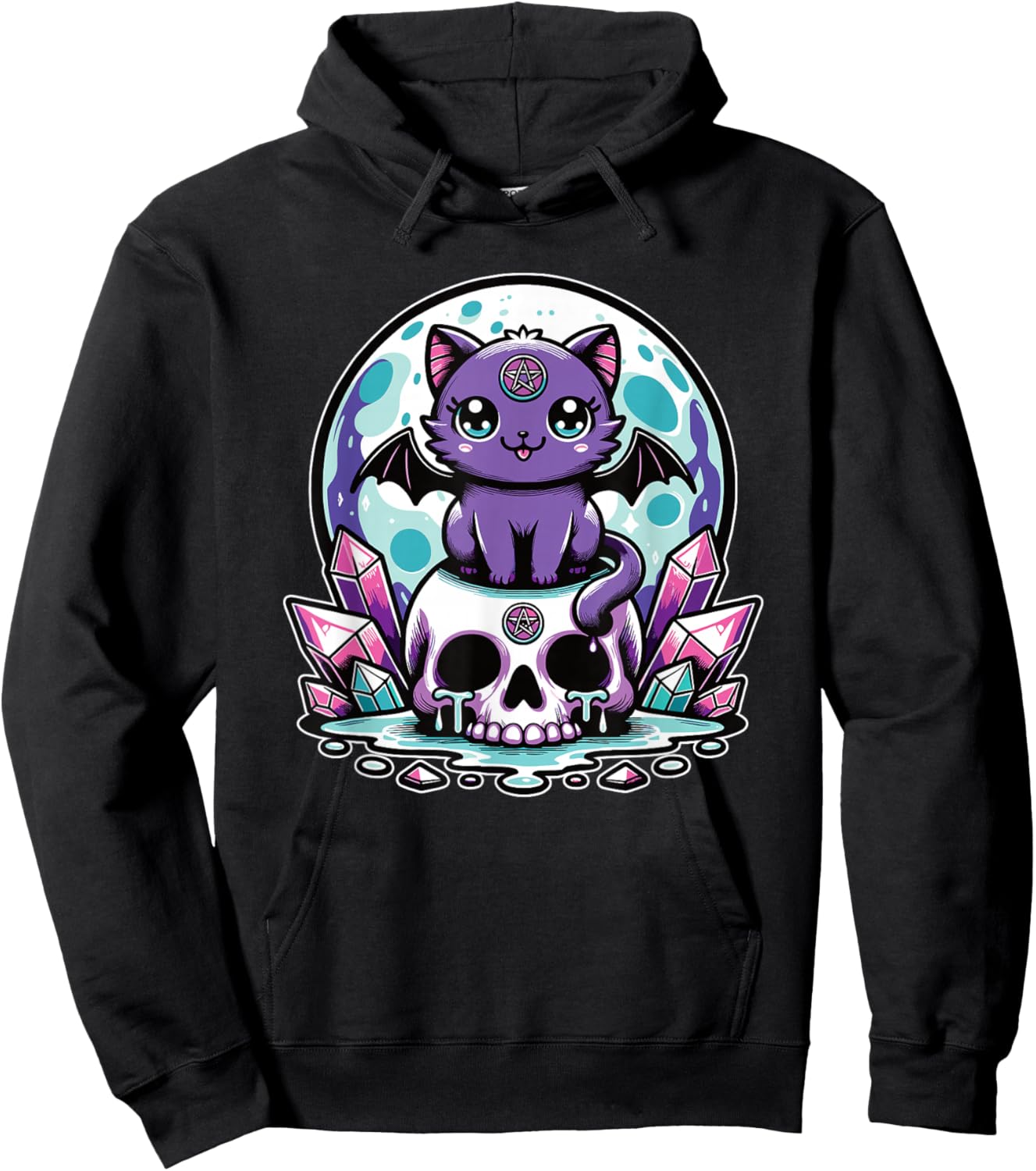Kawaii Pastel Goth Cute Creepy Cat Bat Skeleton Hoodie - Hoodie | Black