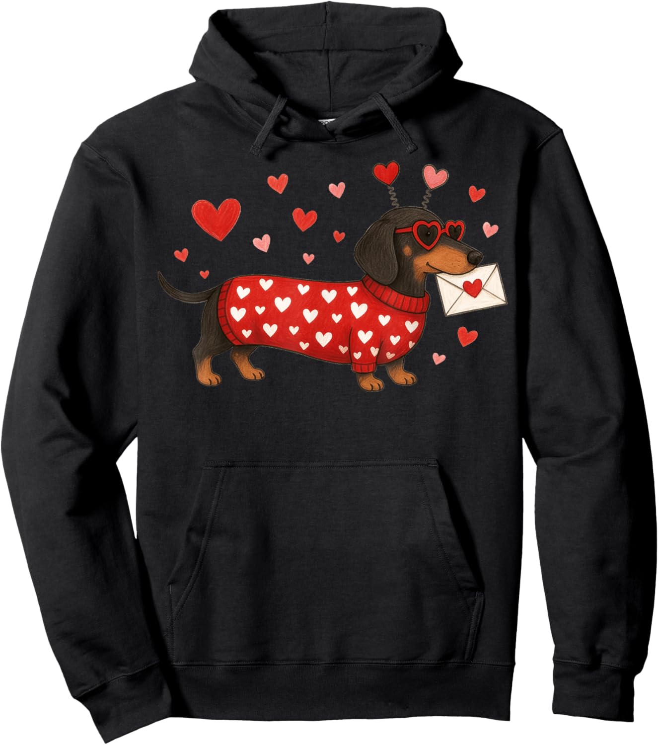 Dachshund Dog Valentine's Day Hearts Weiner Dog Sausage Mum Hoodie - Hoodie | Black