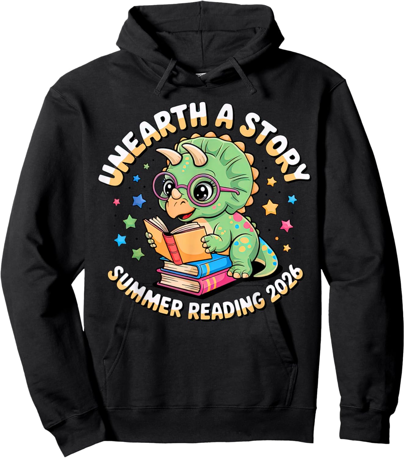 Dino Reading Books Unearth a Story Summer Reading Dinosaur Hoodie - Hoodie | Black