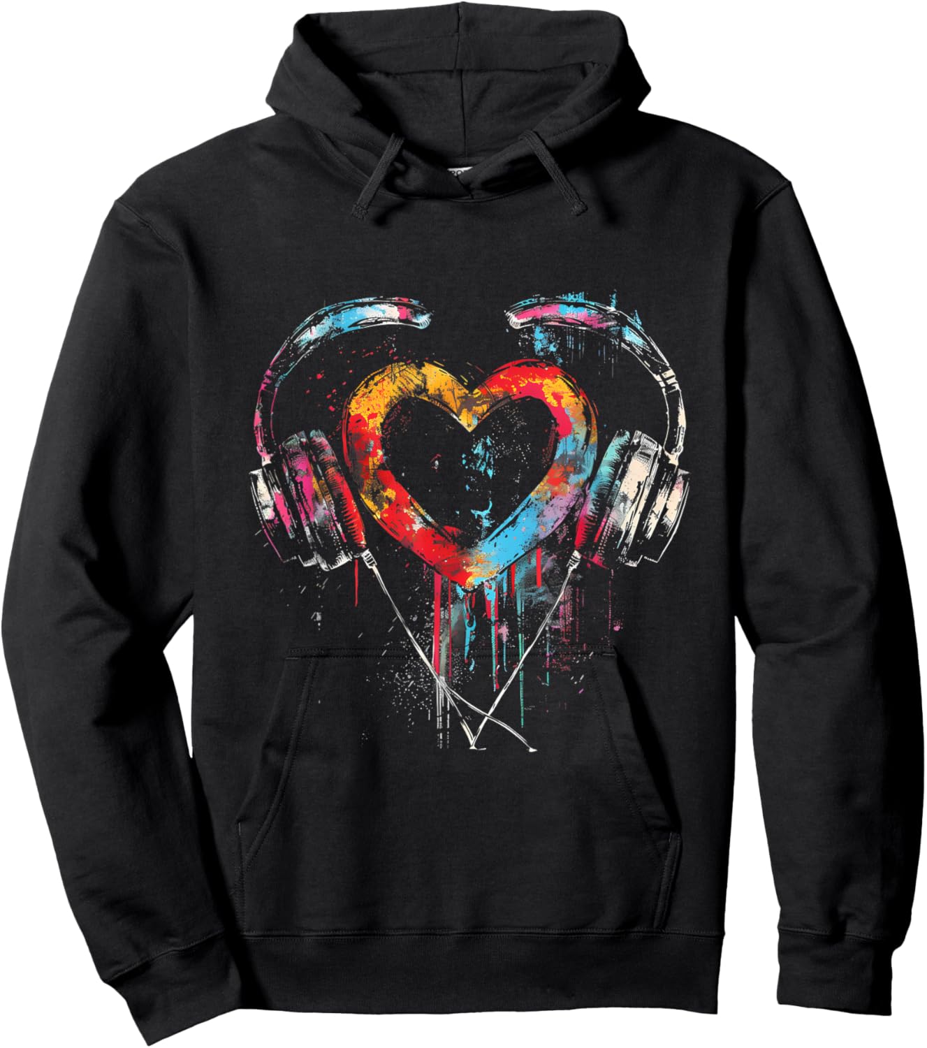 Headphones Music DJ Artwork Heart Music Lover Techno EDM Hoodie - Hoodie | Black
