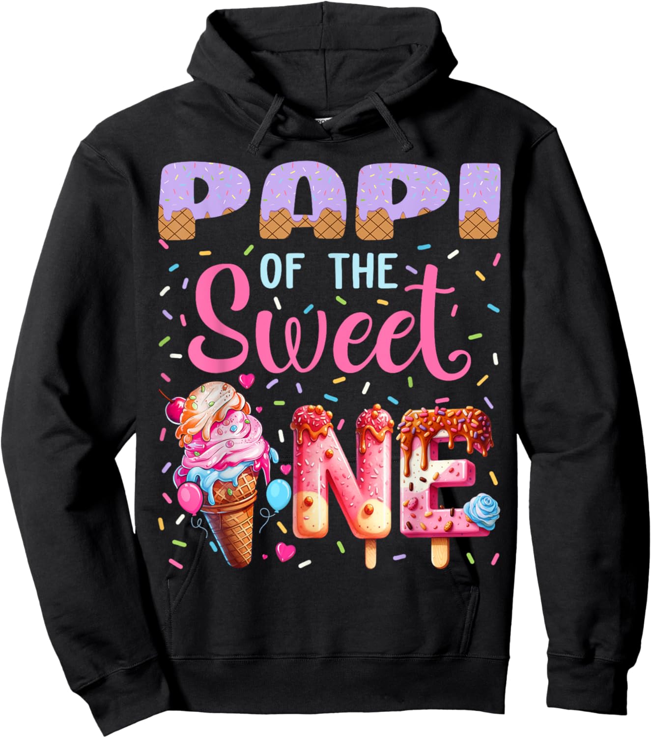 Papi of The Sweet One Ice Cream Lover 1st Birthday Family Hoodie - Hoodie | Black