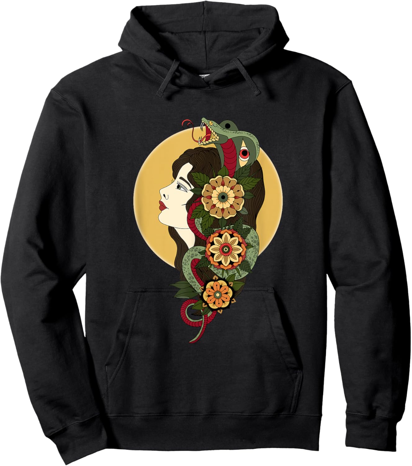 American Traditional Lady Head Tattoo Hoodie - Hoodie | Black