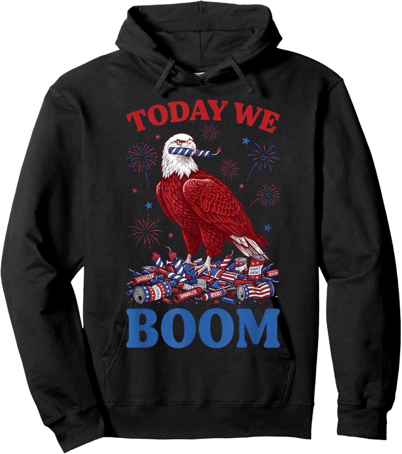 Retro Funny 4th of July Eagle Beer Today We Boom Fireworks Hoodie - Hoodie | Black