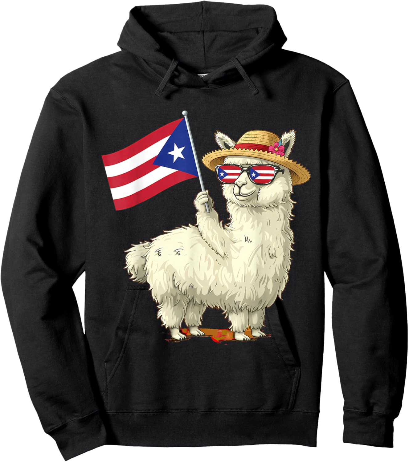 Puerto Rico Flag Llama Boricua Puerto Rican Flag Alpaca Hoodie - Hoodie | Black