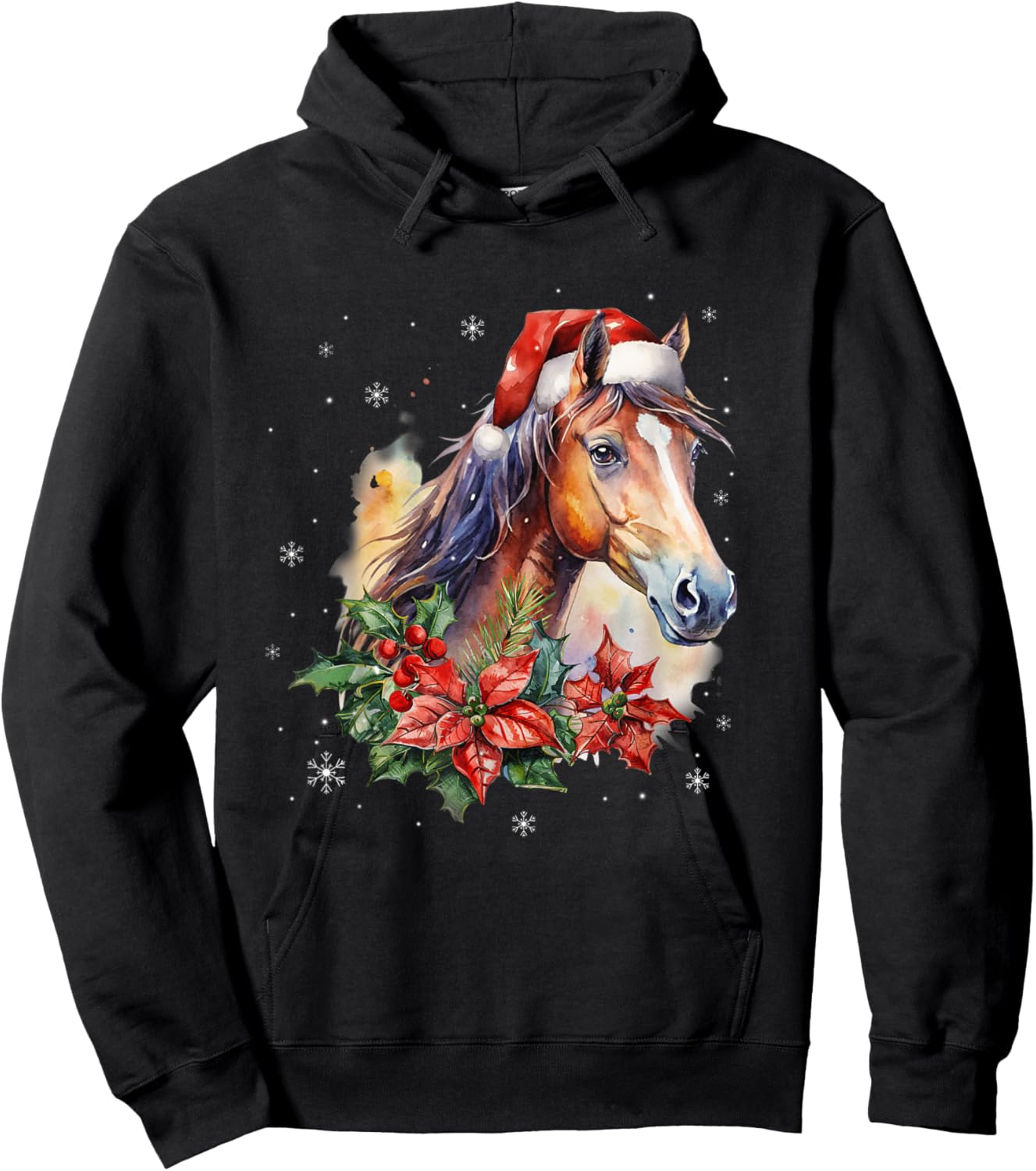 Funny Christmas Horse Santa Hat Animal Equestrian Men Women Hoodie - Hoodie | Black