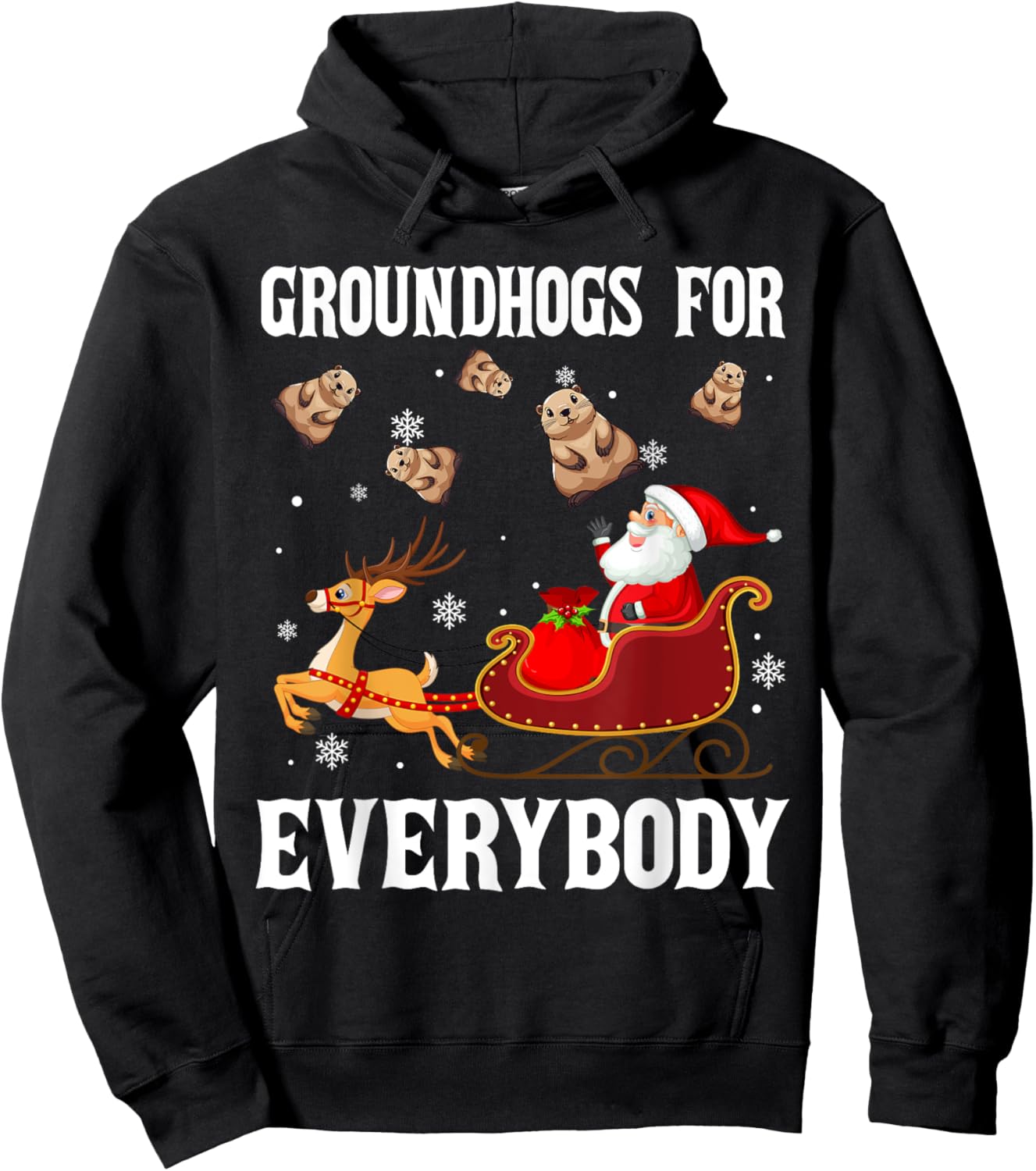 Groundhogs For Everybody Christmas Santa Claus Groundhog Hoodie - Hoodie | Black