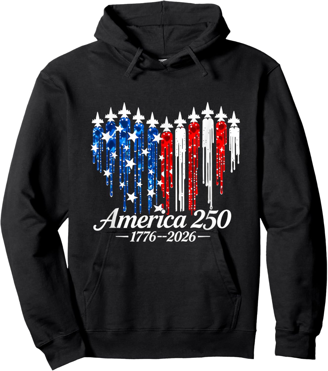 America 250 Heart Flag Drip Patriotic 1776-2026 Women Hoodie - Hoodie | Black